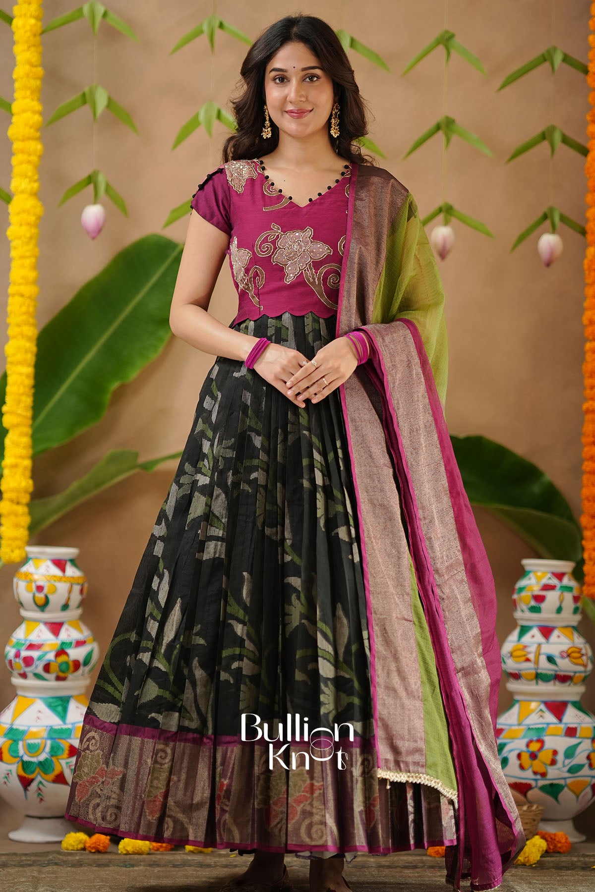 Vinitha Ikkat Pochampally Pattu (Dress) in Black