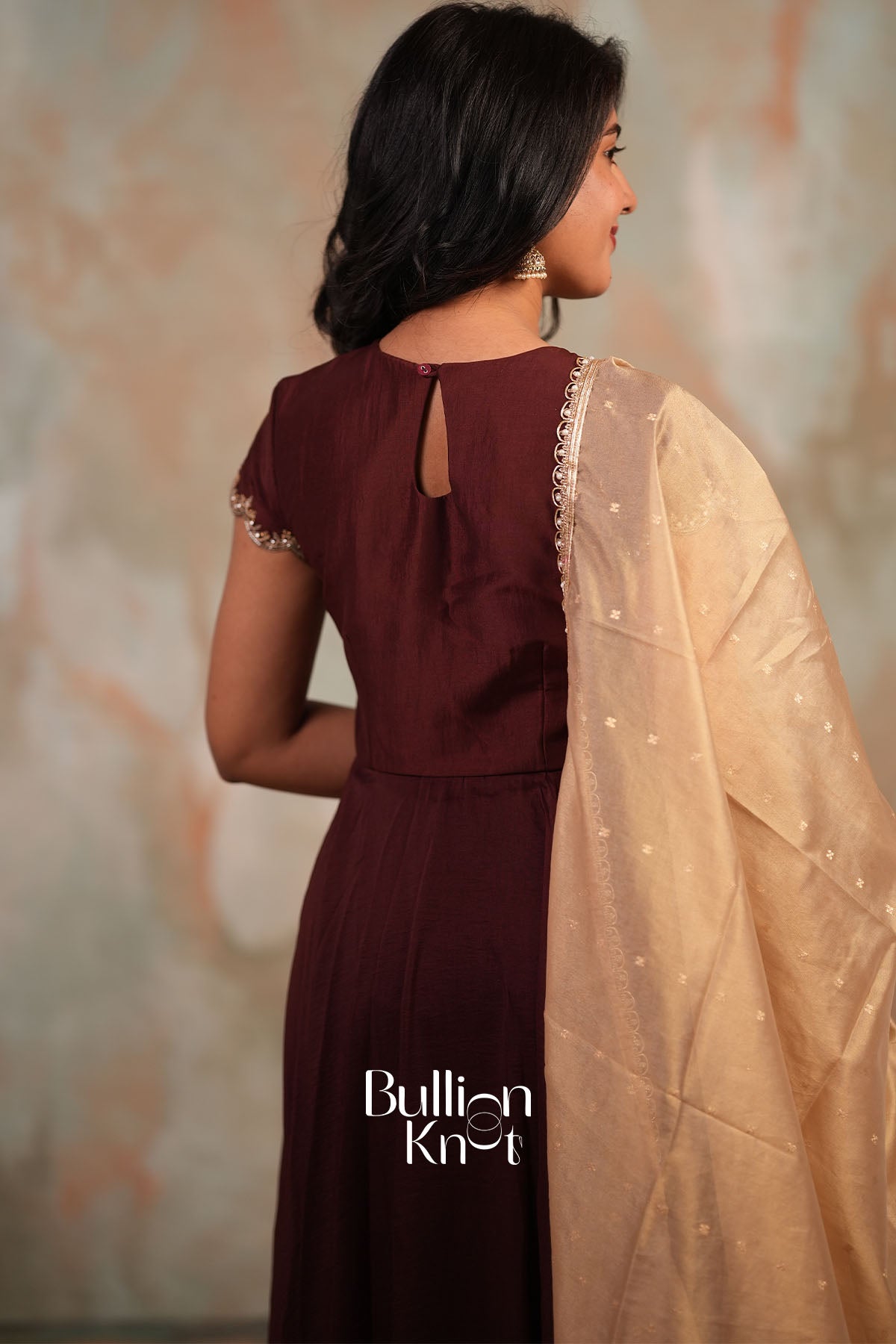 Padmika Chanderi Silk Anarkali Dress in Mocha Brown