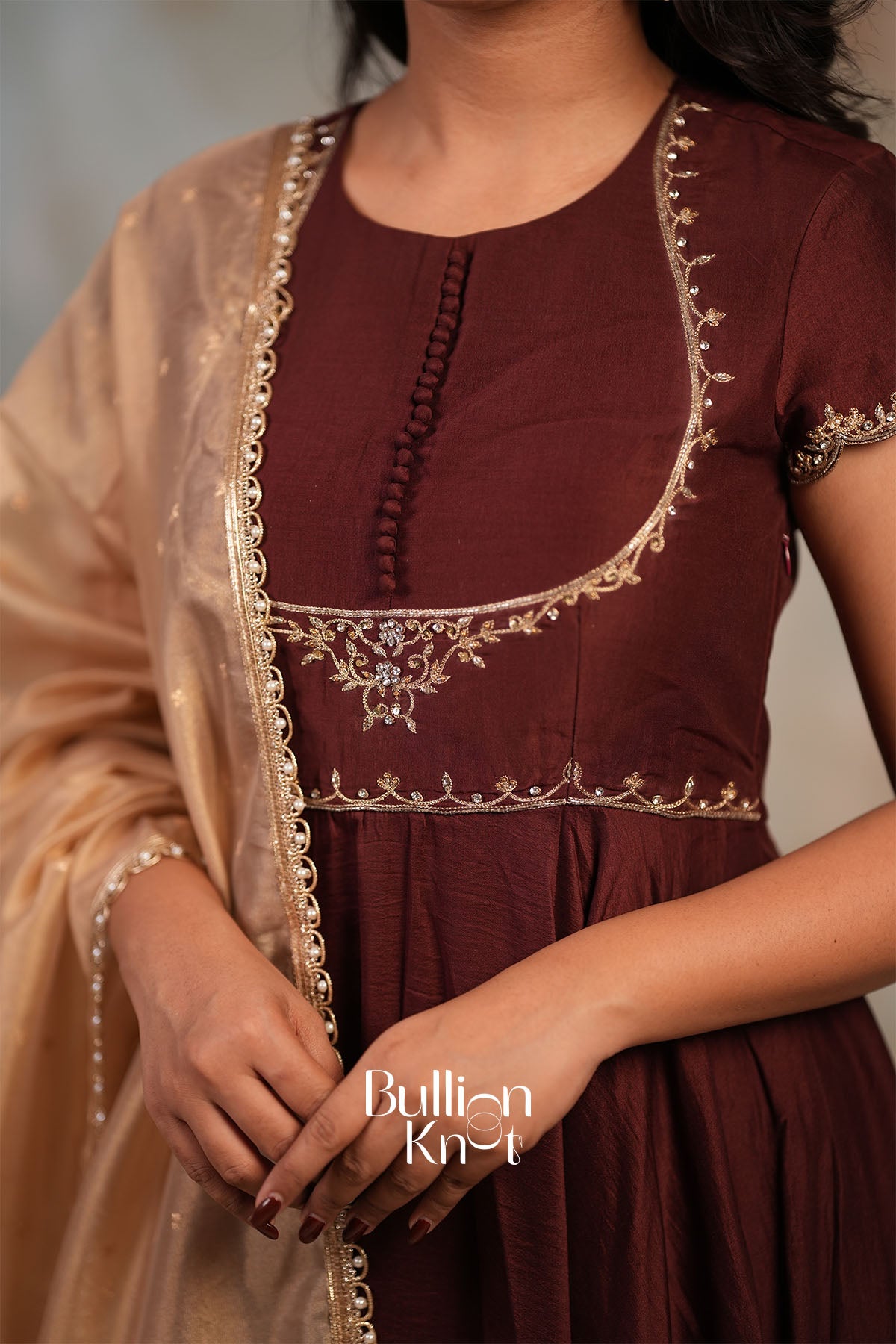 Padmika Chanderi Silk Anarkali Dress in Mocha Brown