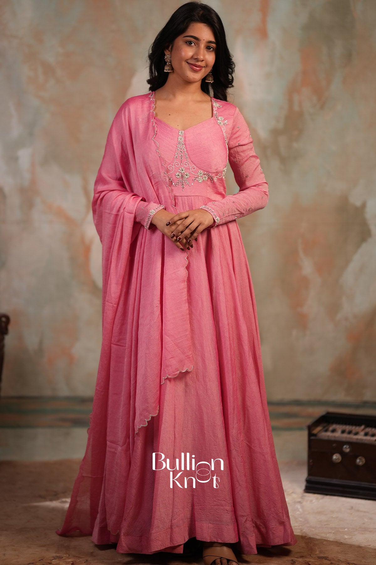 Sharanya Crush silk Dress in Pink