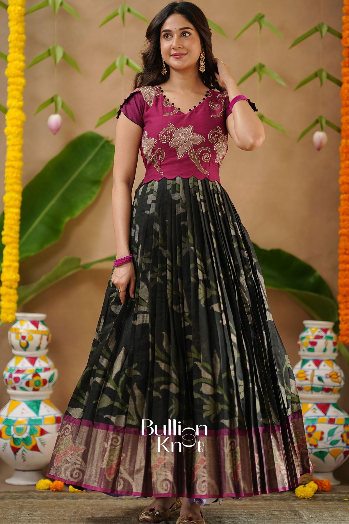 Vinitha Ikkat Pochampally Pattu (Dress) in Black