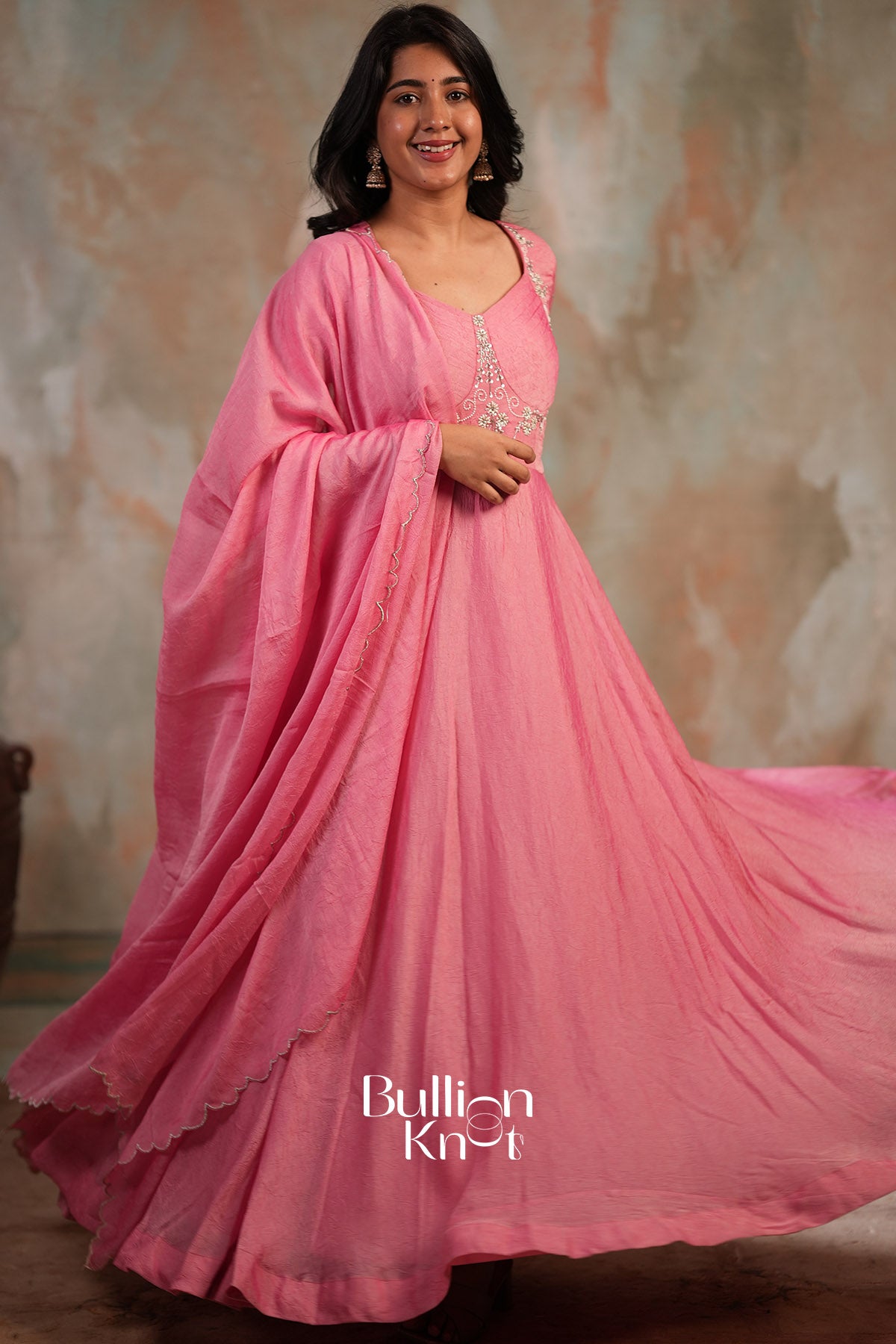 Sharanya Crush silk Dress in Pink