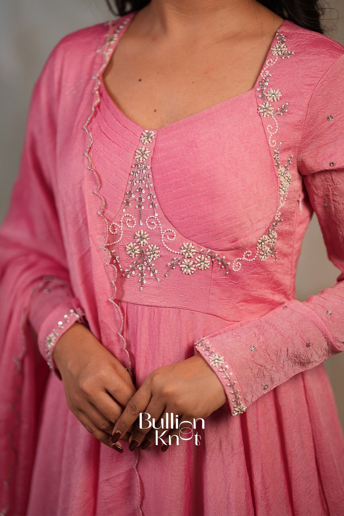 Sharanya Crush silk Dress in Pink