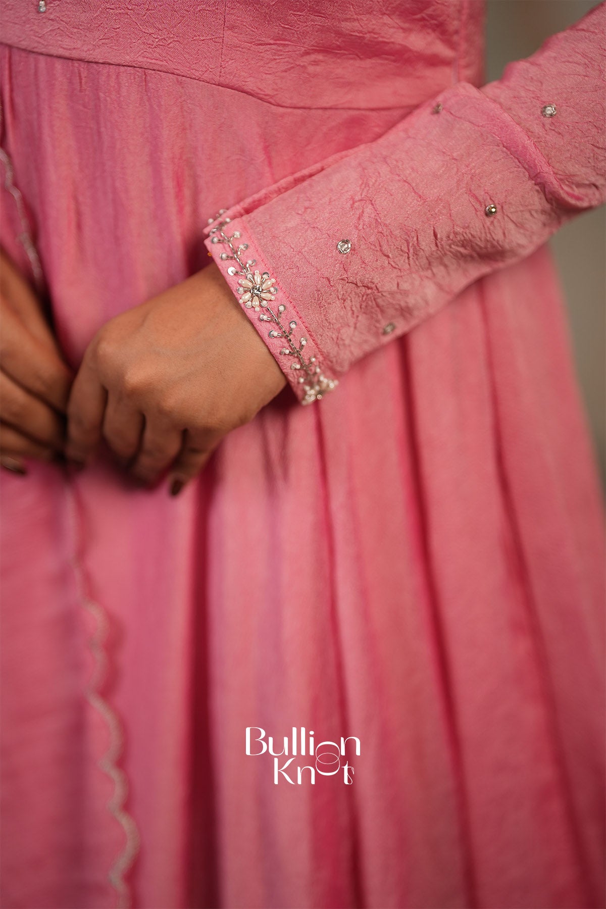 Sharanya Crush silk Dress in Pink