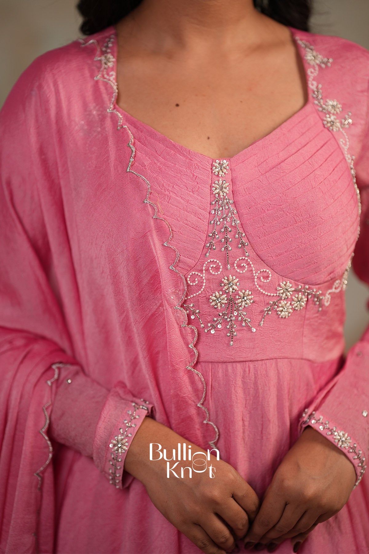 Sharanya Crush silk Dress in Pink