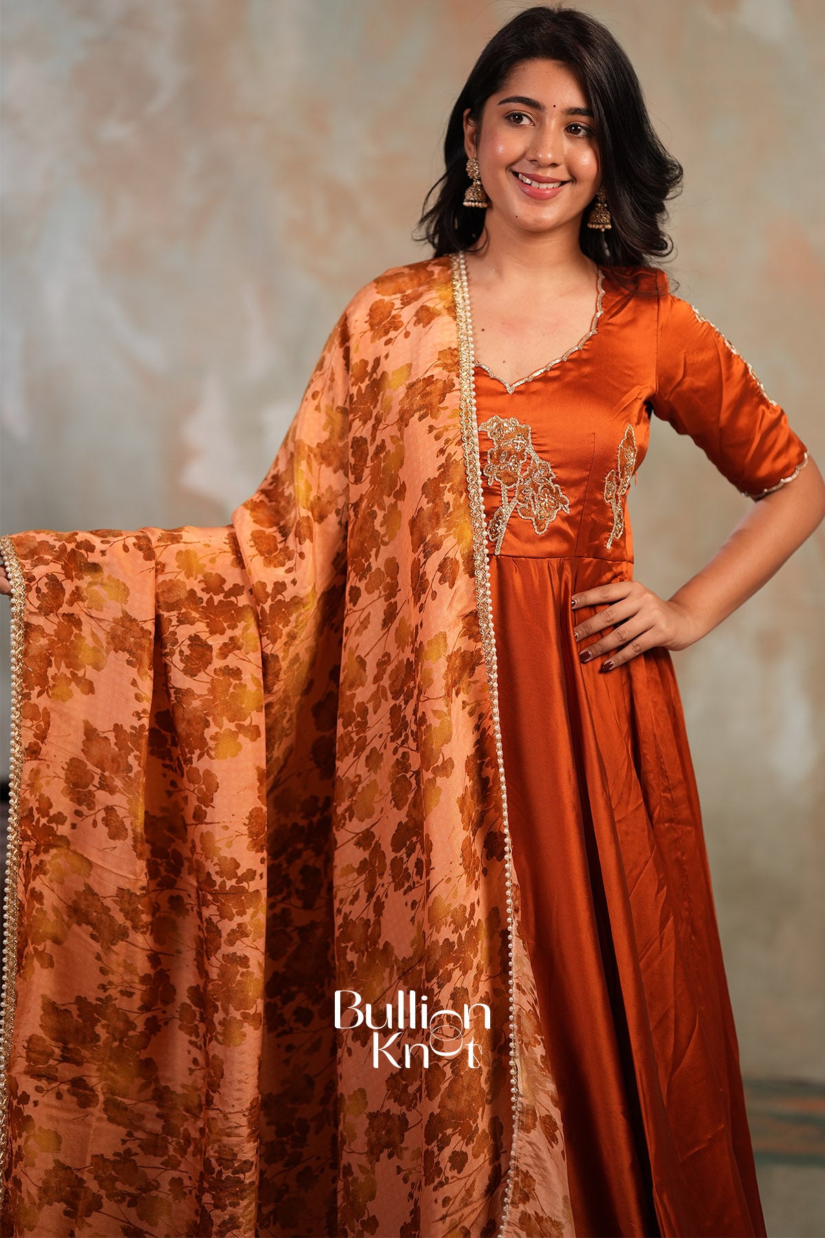 Suhaani Rangoli Silk Fully Stitched Anarkali Dress In Rust