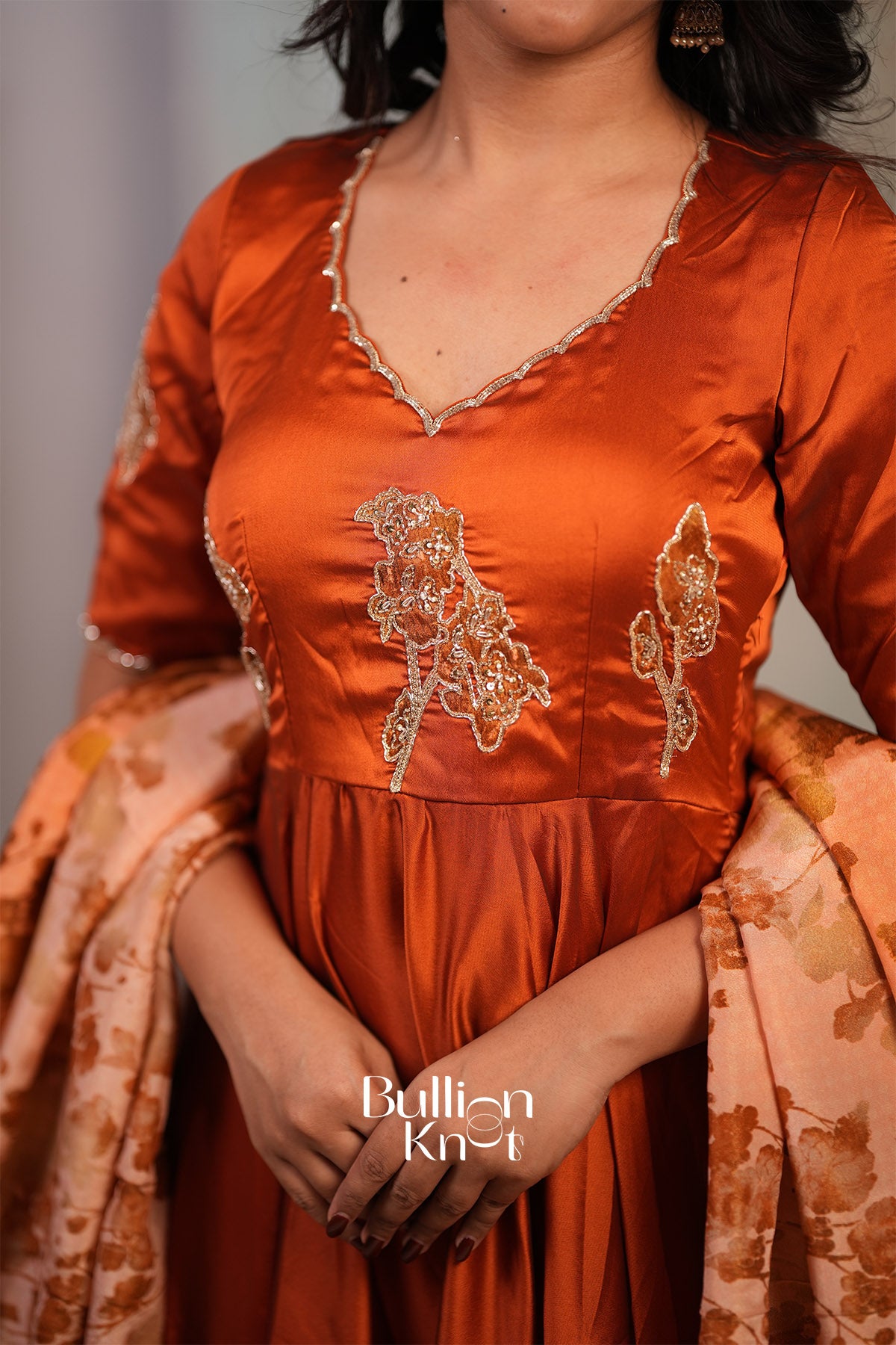 Suhaani Rangoli Silk Fully Stitched Anarkali Dress In Rust