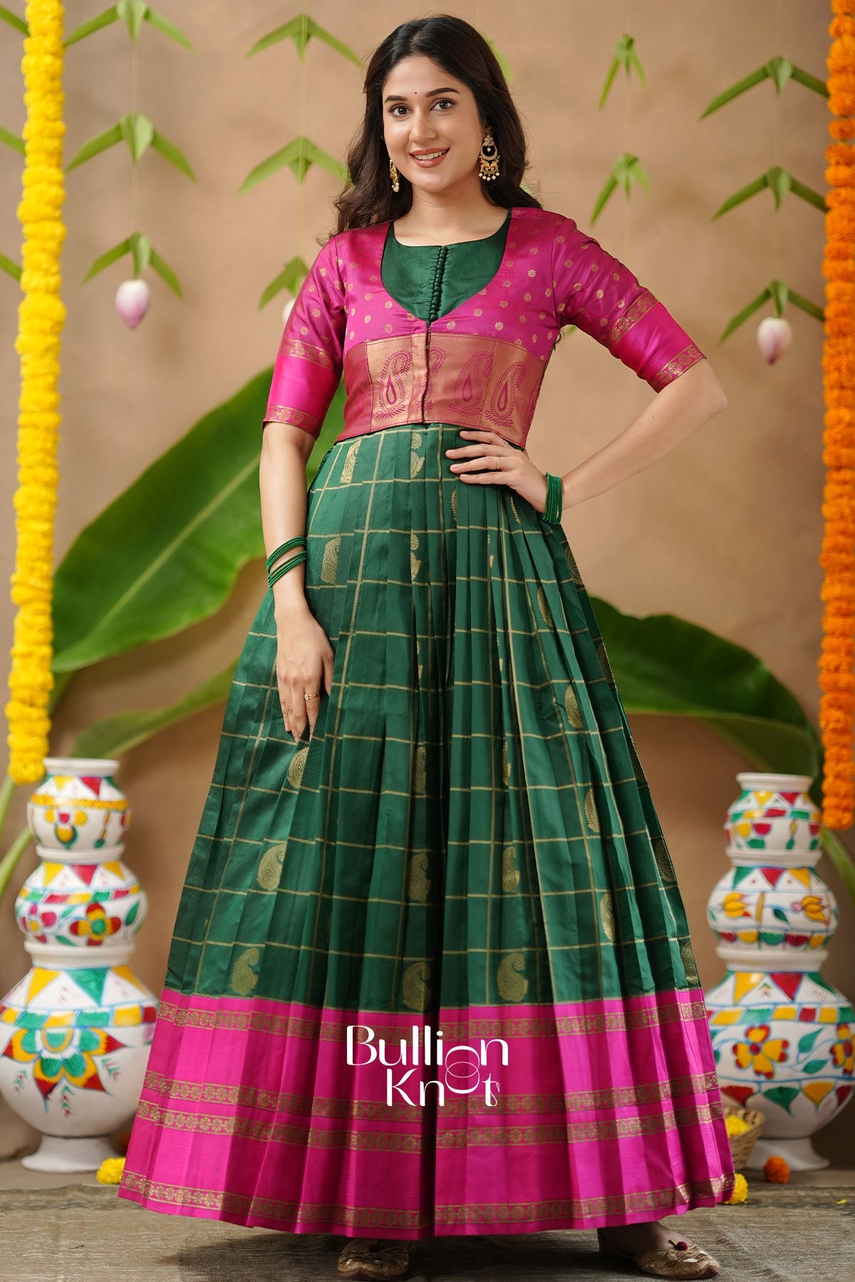 Sandhya Pattu Jacket Dress Green - Timeless Banarasi Dress