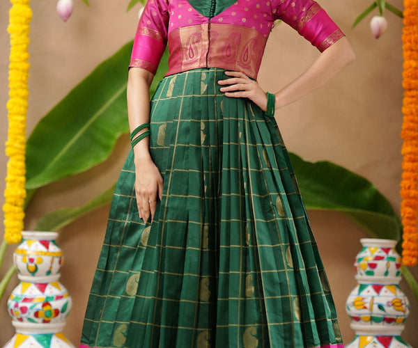 Exclusive Long Dresses - Sandhya Pattu Green Jacket With Anarkali Gown ...