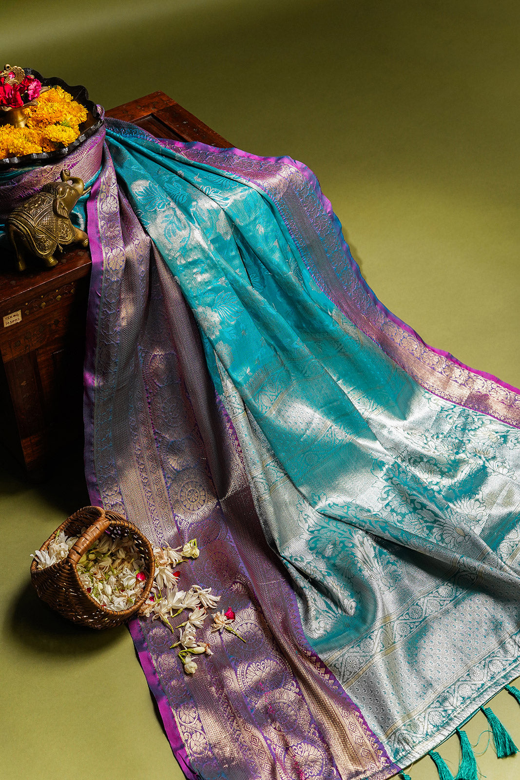 Banarasi Soft Silk Brocade Turquoise Saree