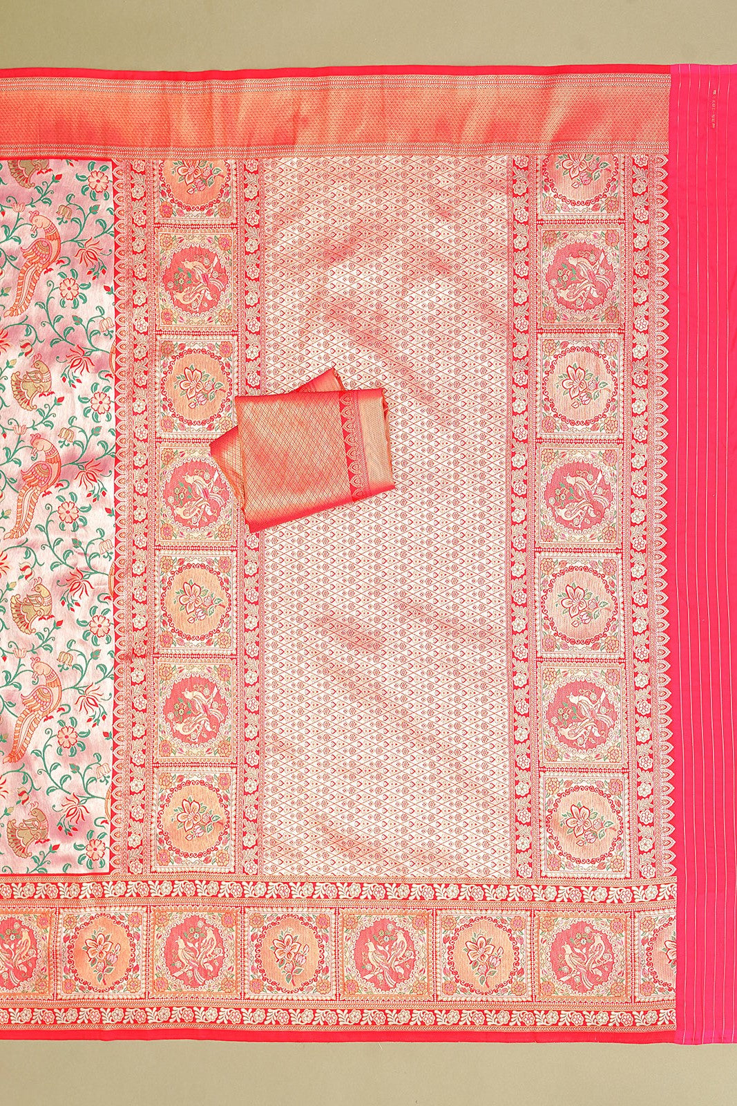 Kanchipuram Tissue Red And Pink Saree