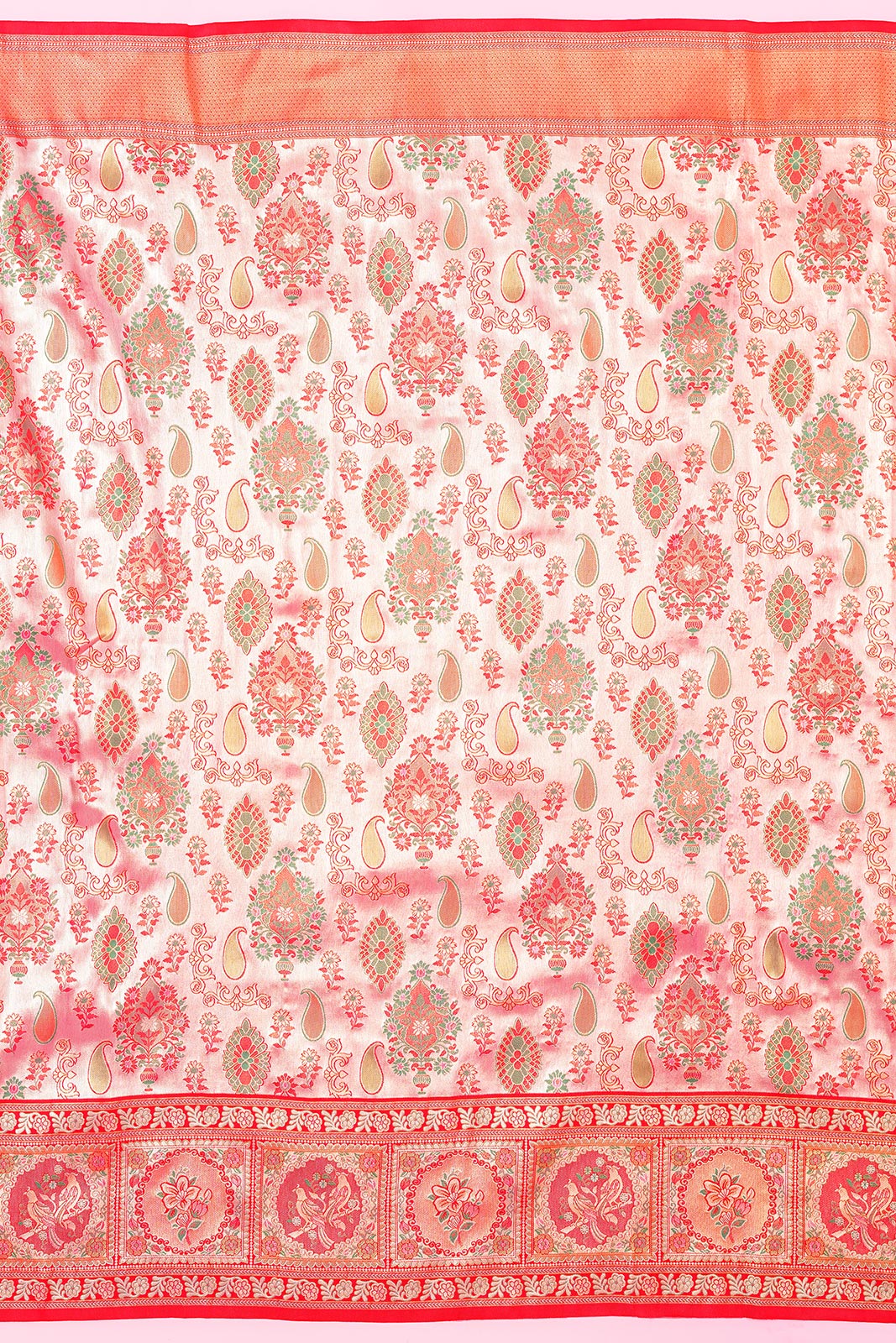 Kanchipuram Silk Tissue Brocade Cherry Red Saree