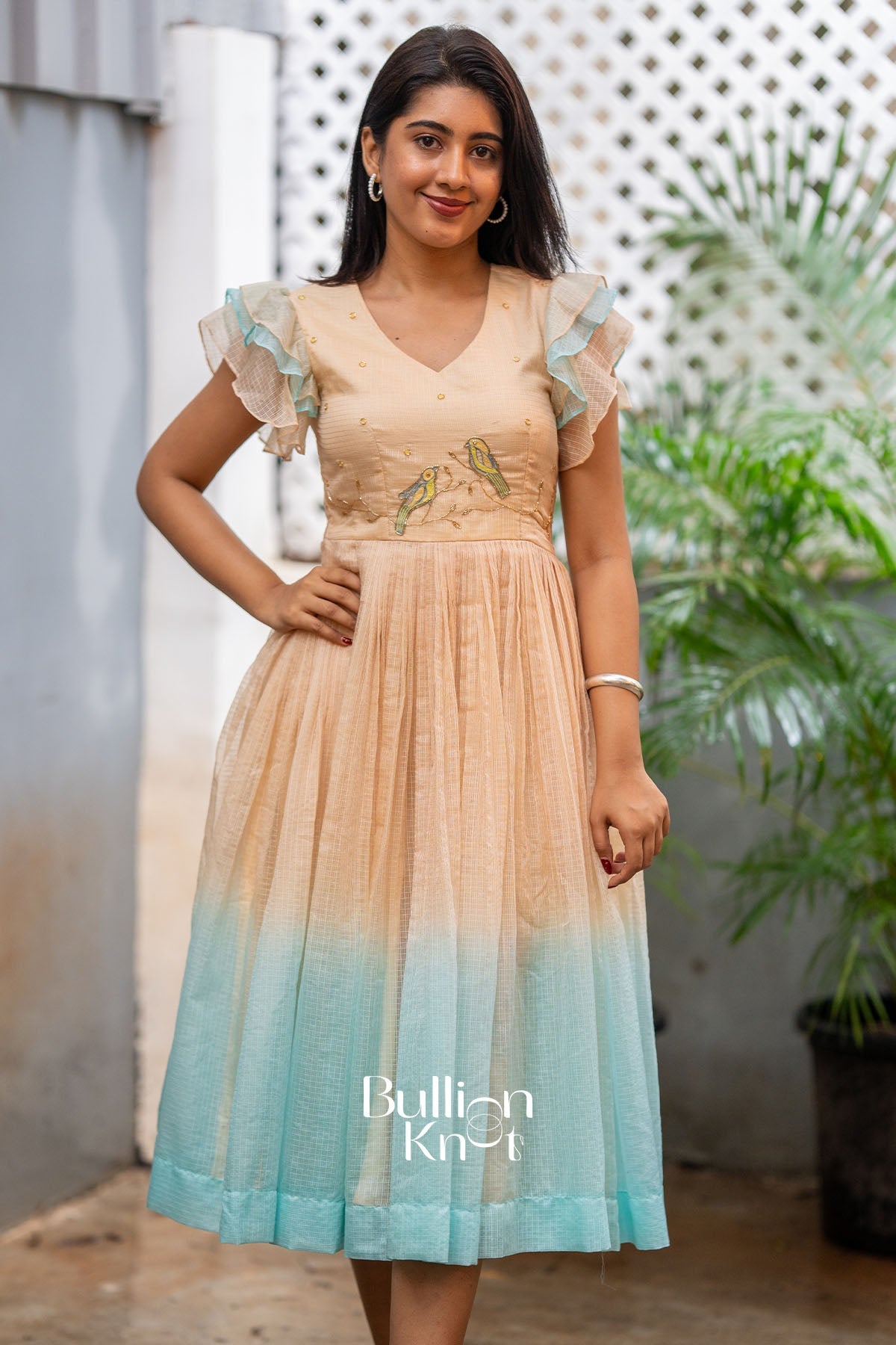 Lovebird Kota Doria Midi Dress in Sky