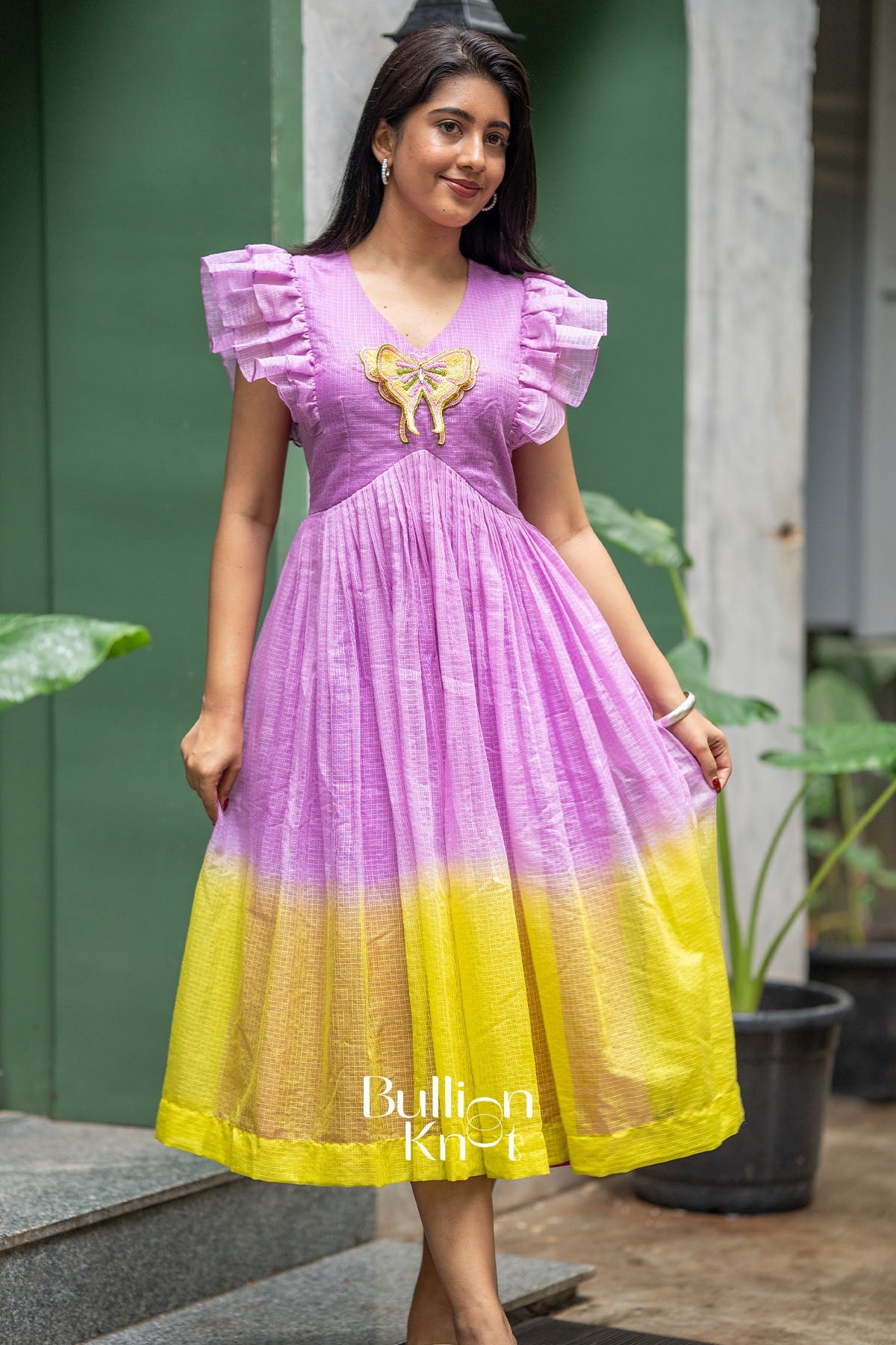 Patangiyu Lavender Kota Midi Dress - Elegant Summer Wear