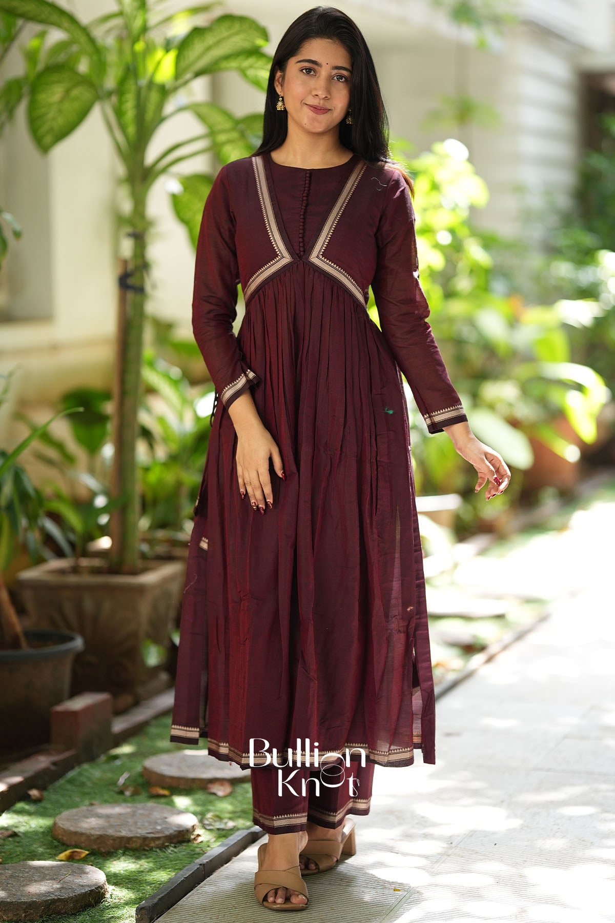 Sarvangi Handloom Kurta Set in Deep Brown