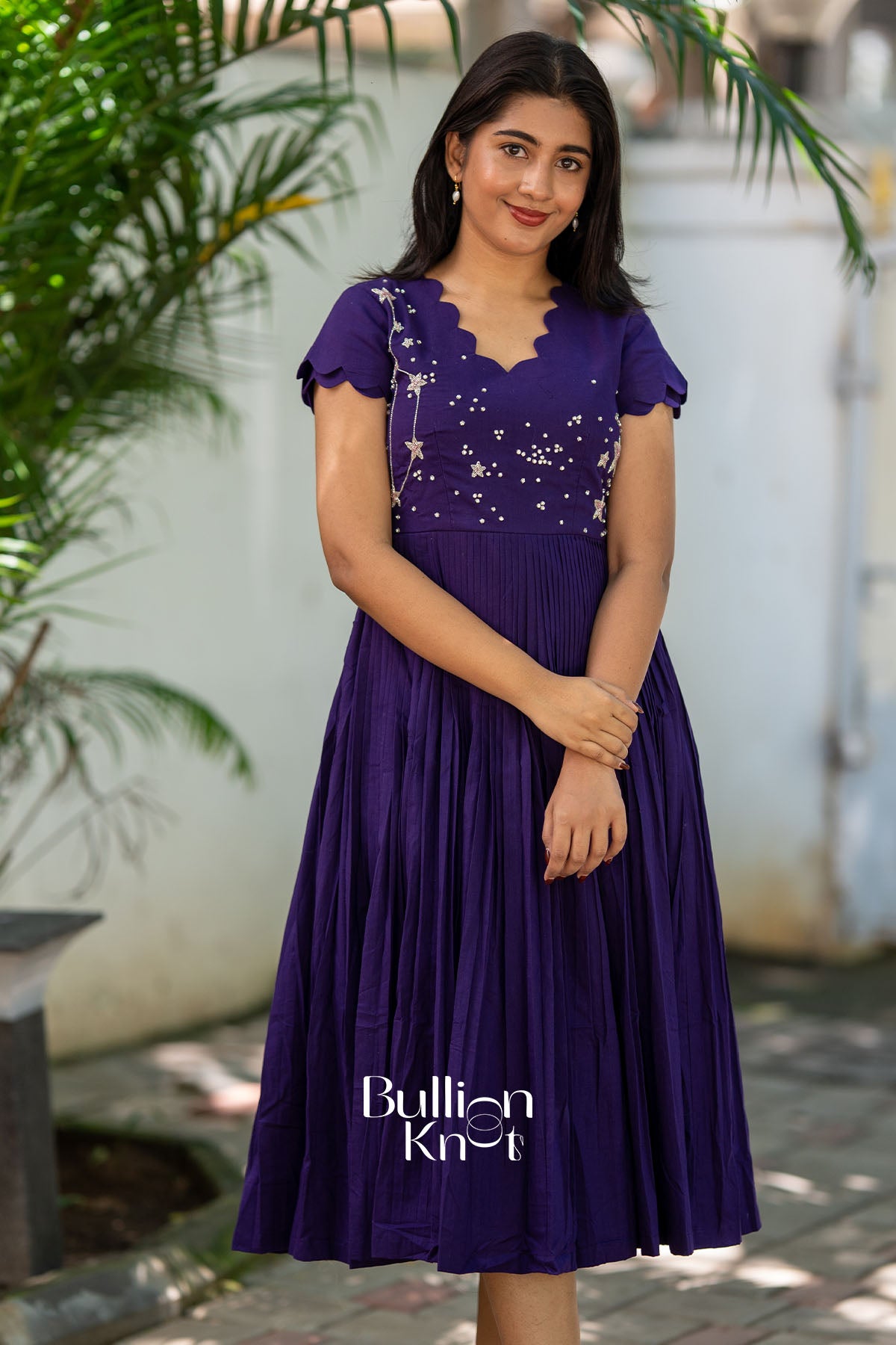 Galaxy Blue Mul Cotton Handwork Midi Dress