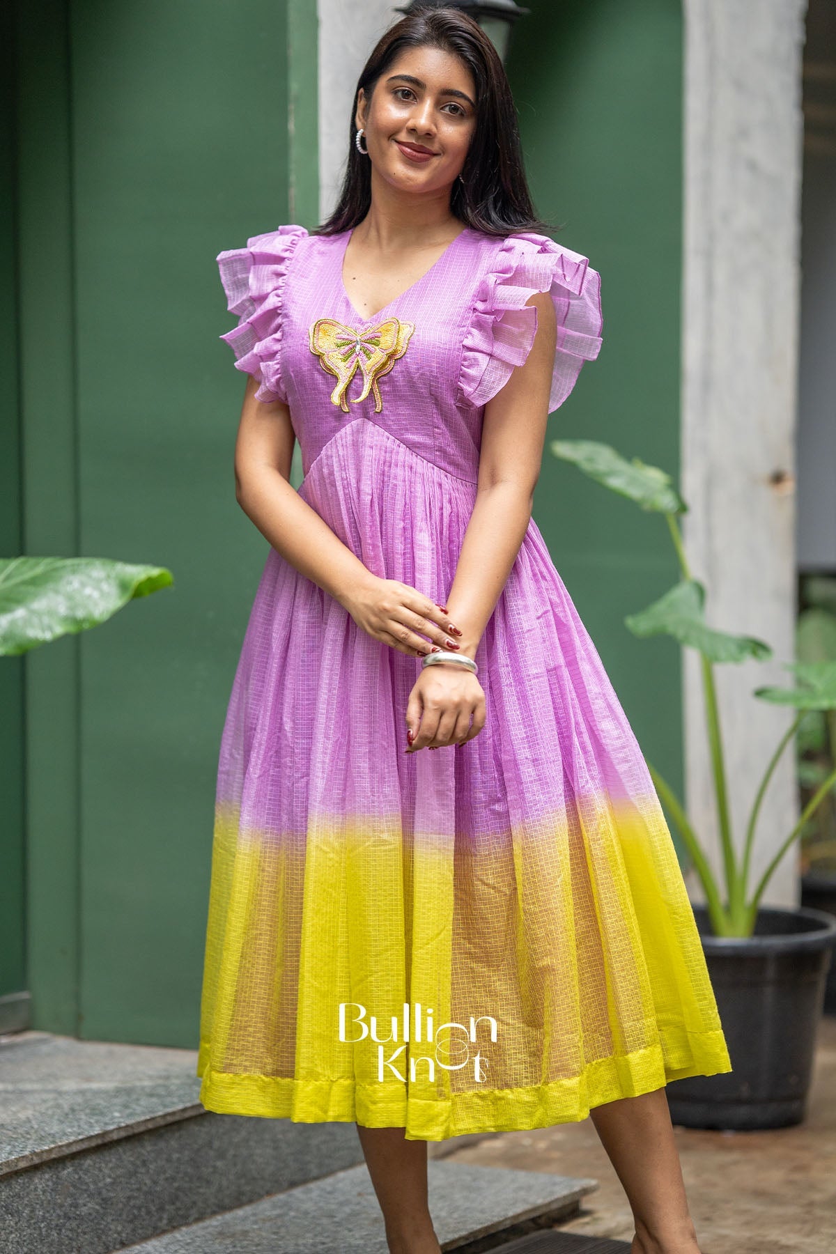 Patangiyu Lavender Kota Midi Dress for Chic Style S / Purple Patangiyu Lavender Kota Midi Dress for Chic Style S / Purple