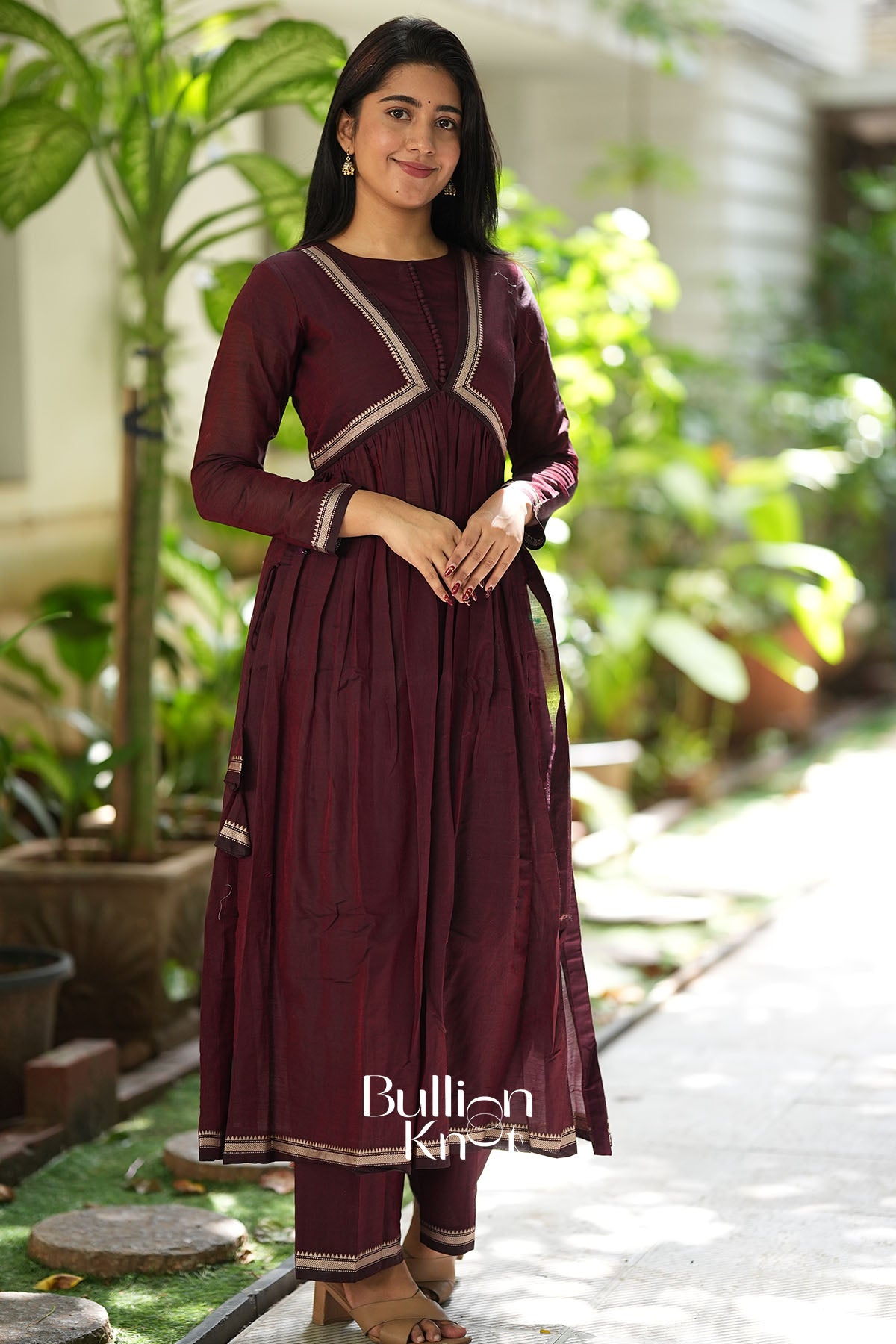 Sarvangi Handloom Kurta Set in Deep Brown