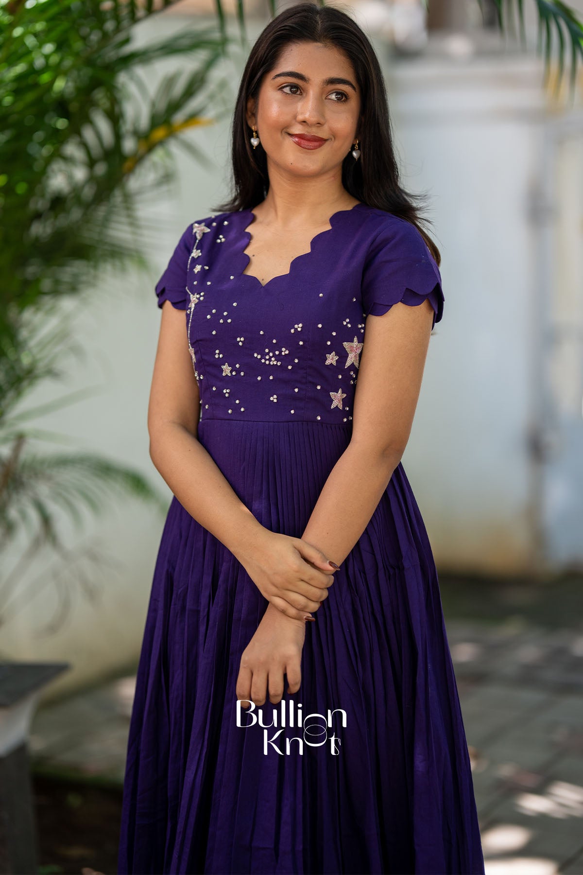 Galaxy Blue Mul Cotton Handwork Midi Dress