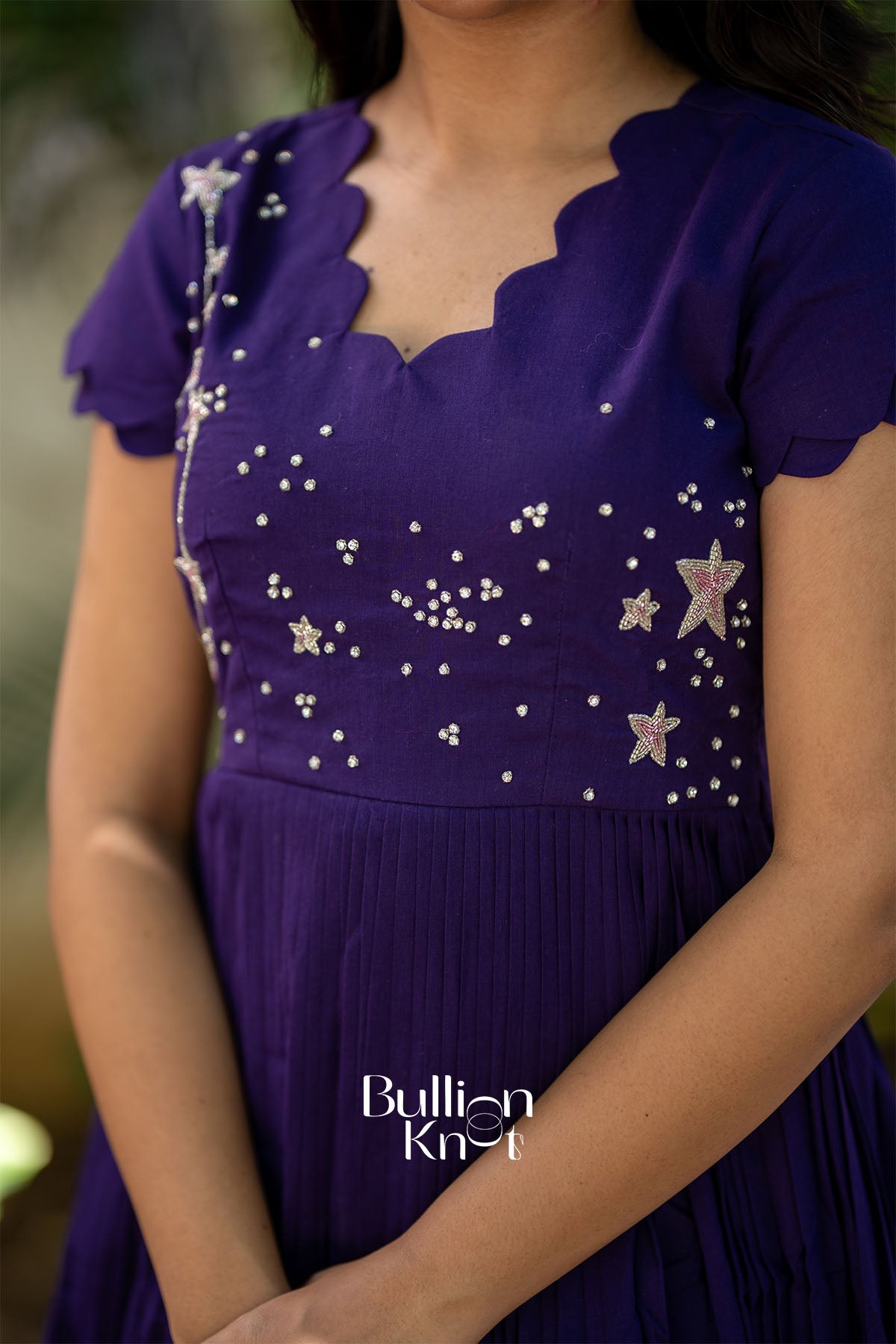 Galaxy Blue Mul Cotton Handwork Midi Dress
