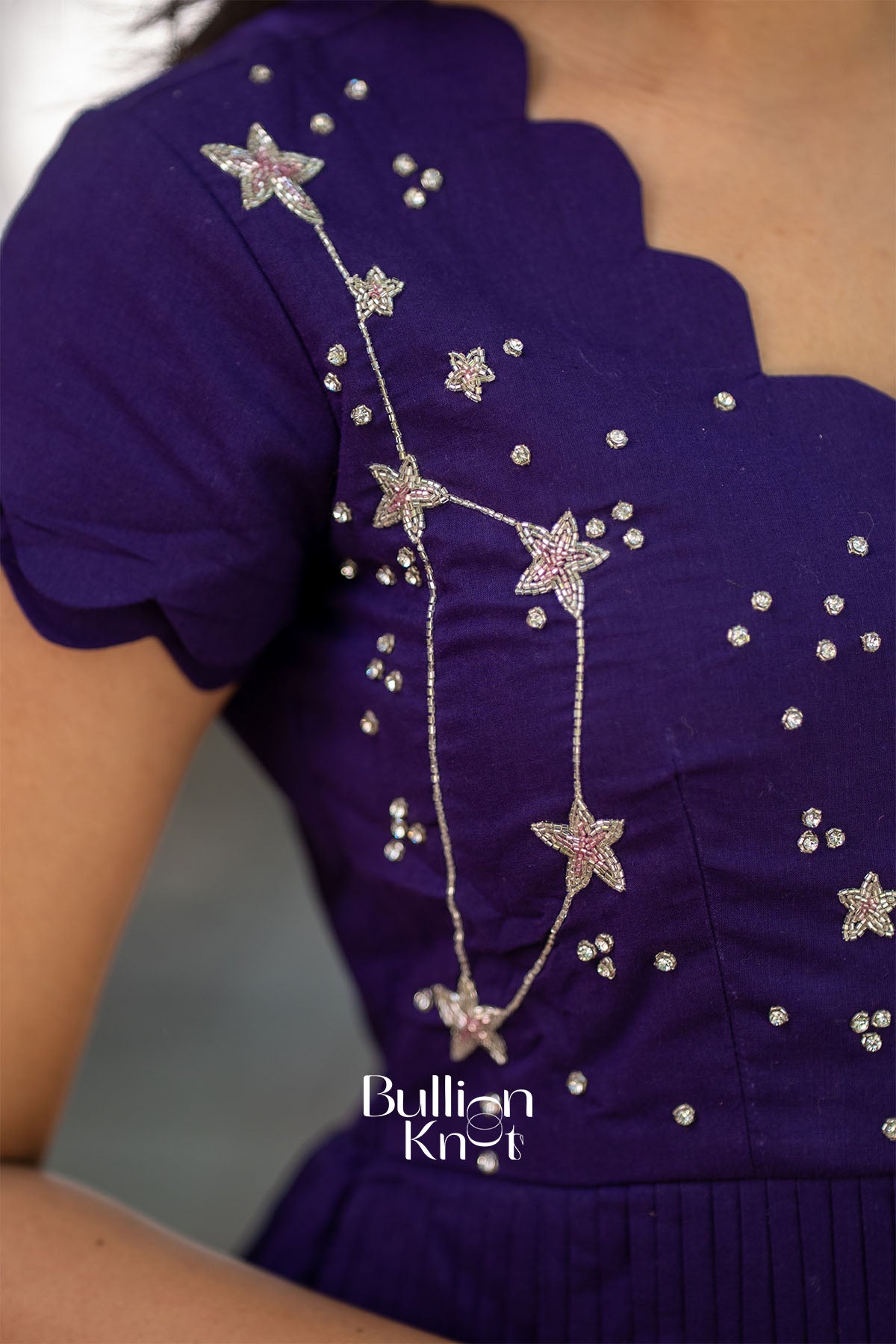 Galaxy Blue Mul Cotton Handwork Midi Dress