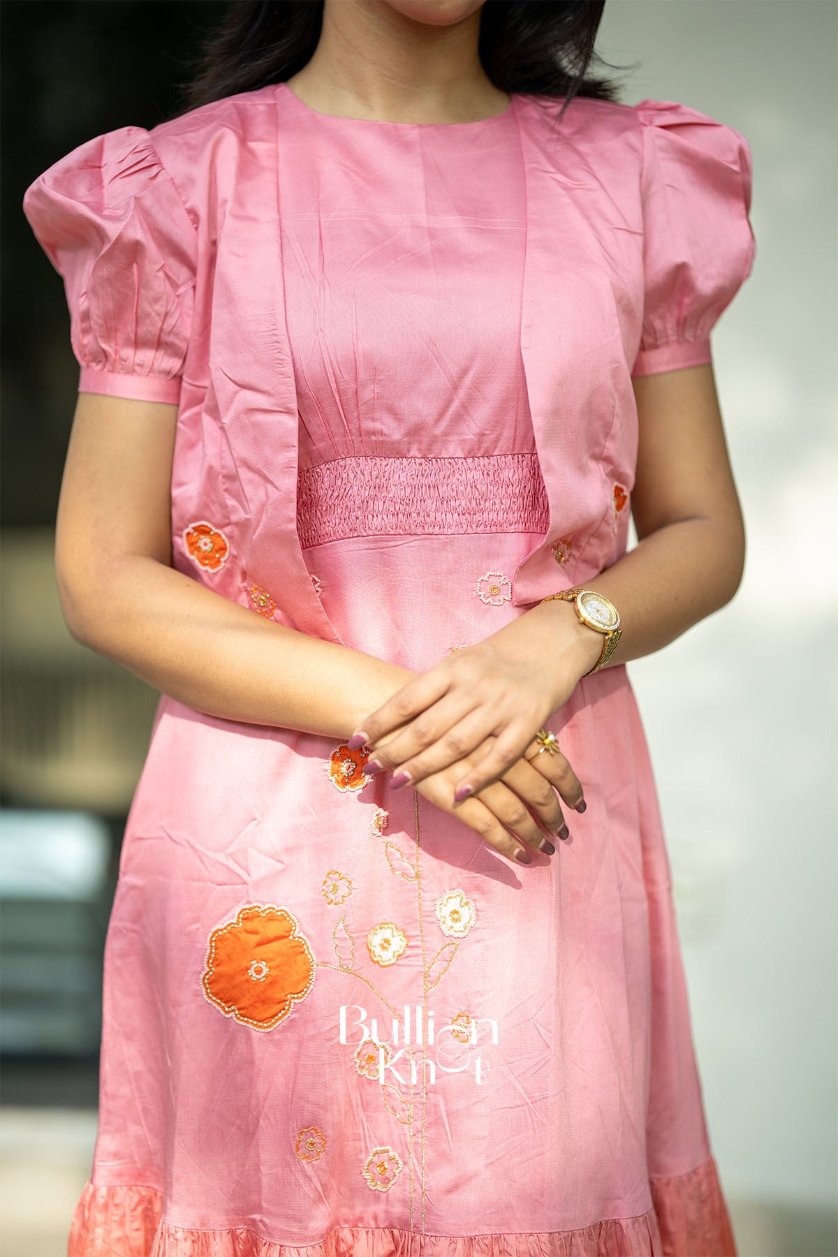 Daisy Pink Chanderi Jacket Midi Dress for women – elegant handwoven festive wear