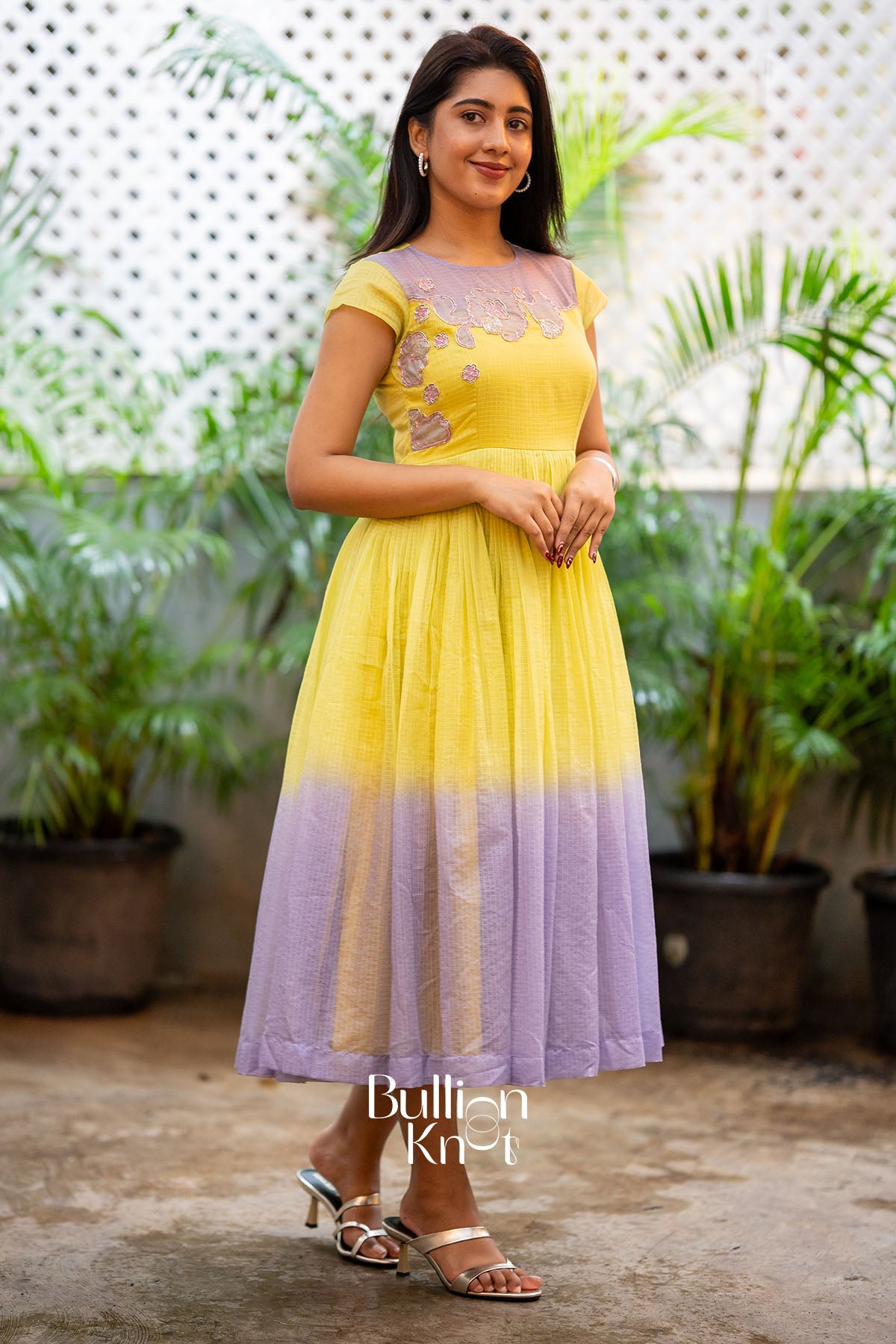Aarzoo Kota Yellow Handwork Midi Dress