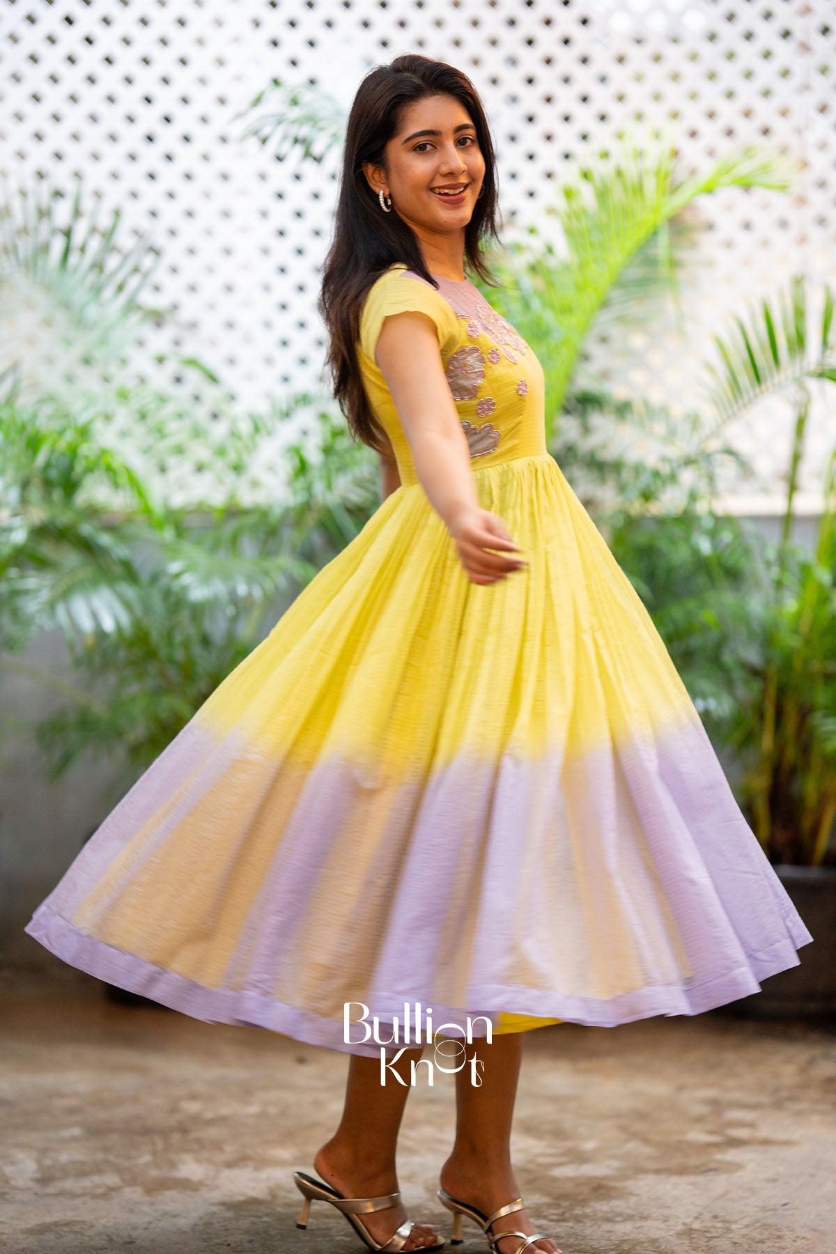 Aarzoo Kota Yellow Handwork Midi Dress