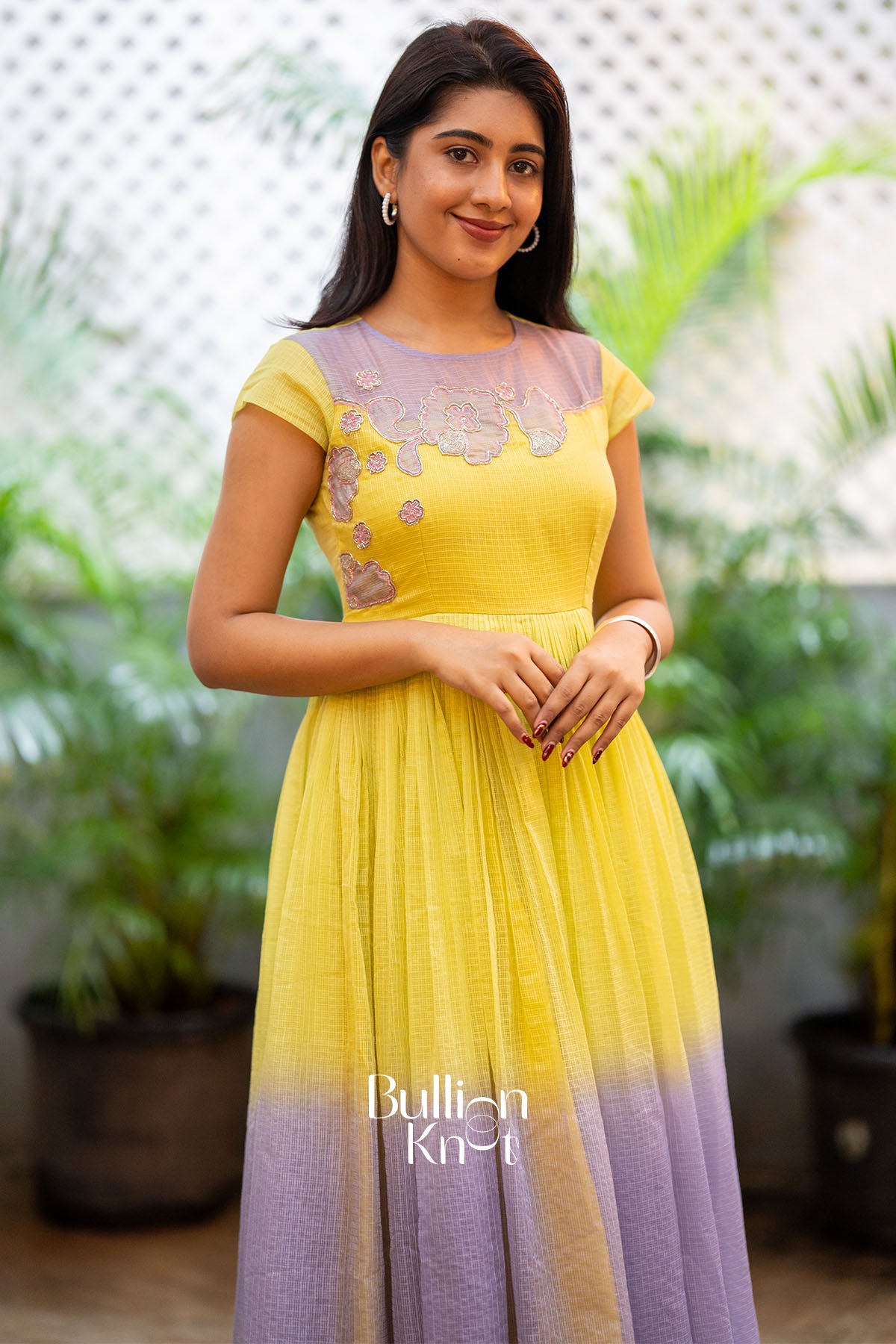 Aarzoo Kota Yellow Handwork Midi Dress
