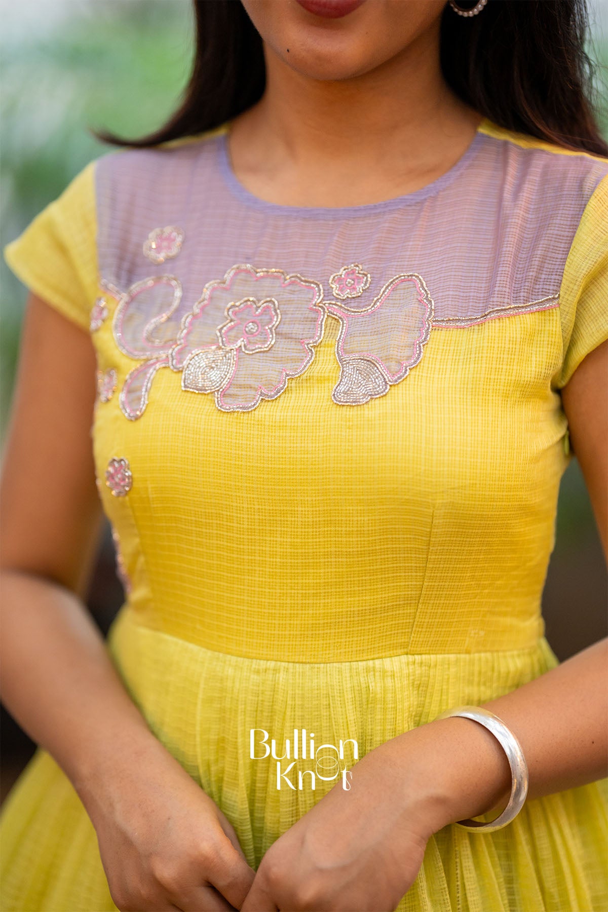 Aarzoo Kota Yellow Handwork Midi Dress