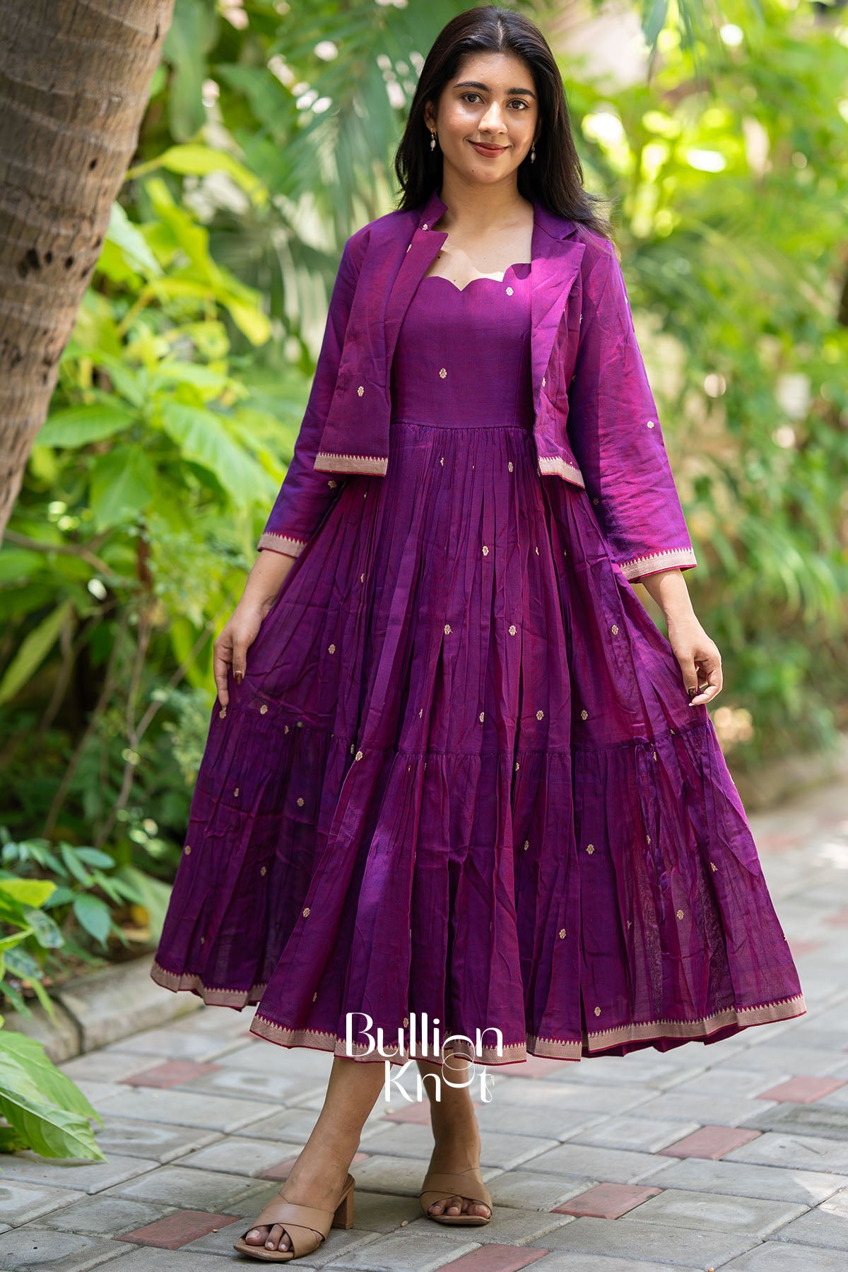 Ridhima Handloom Midi Dress in Magenta with Jacket Set Ridhima Handloom Midi Dress in Magenta with Jacket Set