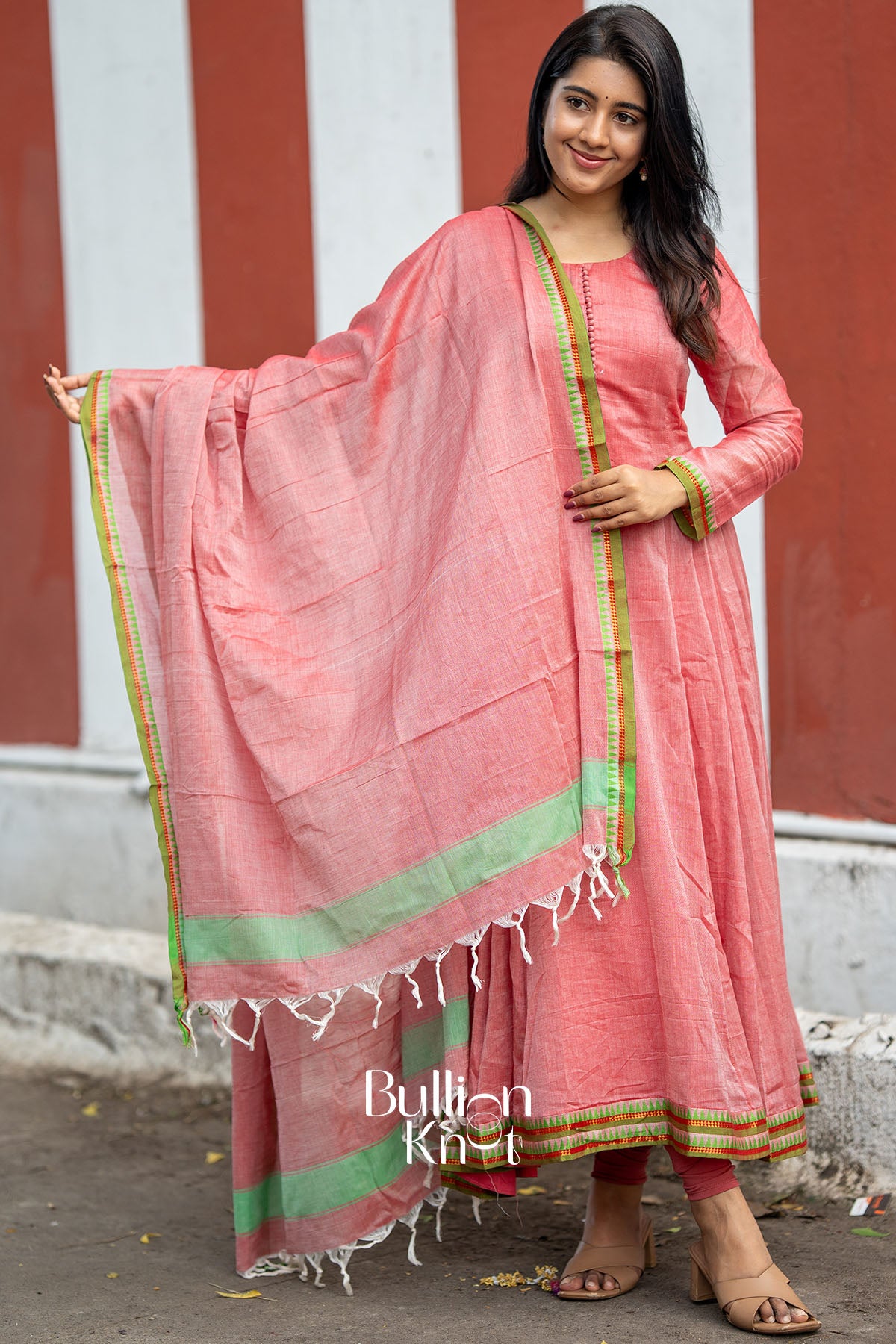 Samaira Handloom Anarkali (Dress) in Coral Pink