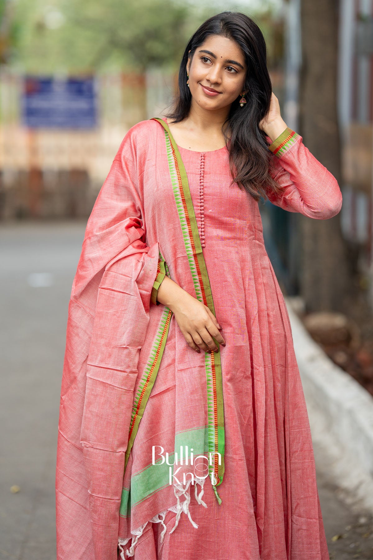 Samaira Handloom Anarkali (Dress) in Coral Pink
