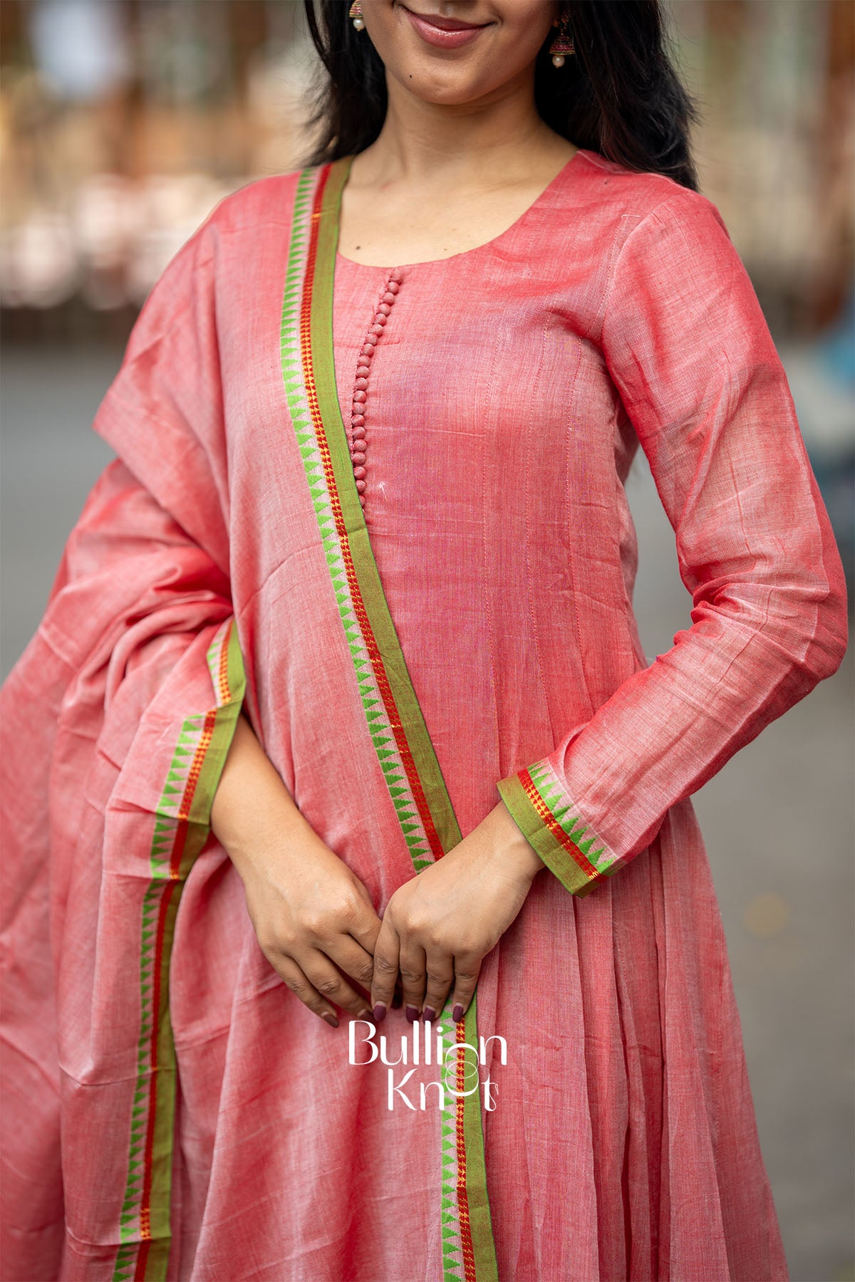 Samaira Handloom Anarkali (Dress) in Coral Pink