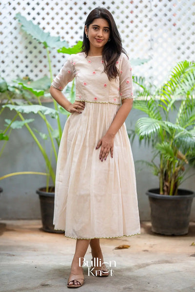 Eira Kota Doria Midi(Dress) in Beige