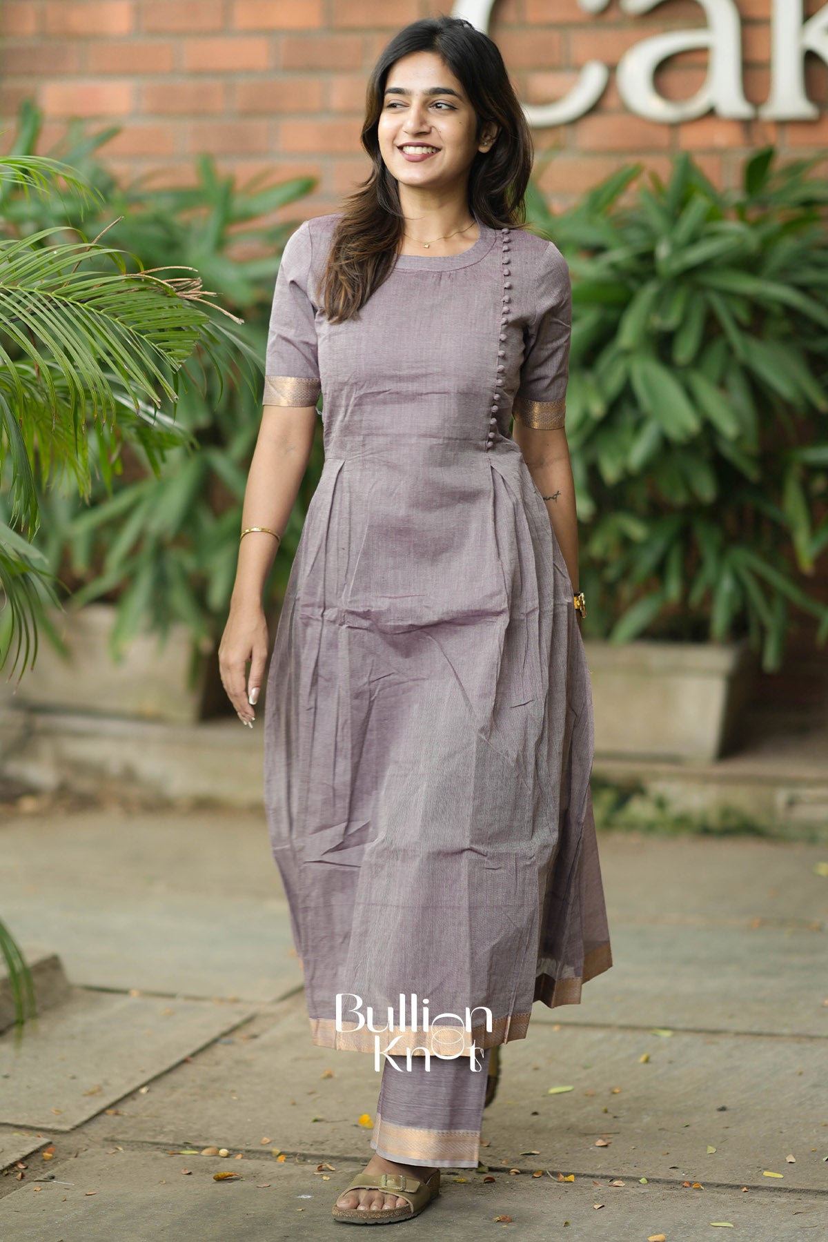 Oviya Handloom Kurta Set (Dress) in Gray - Main Image