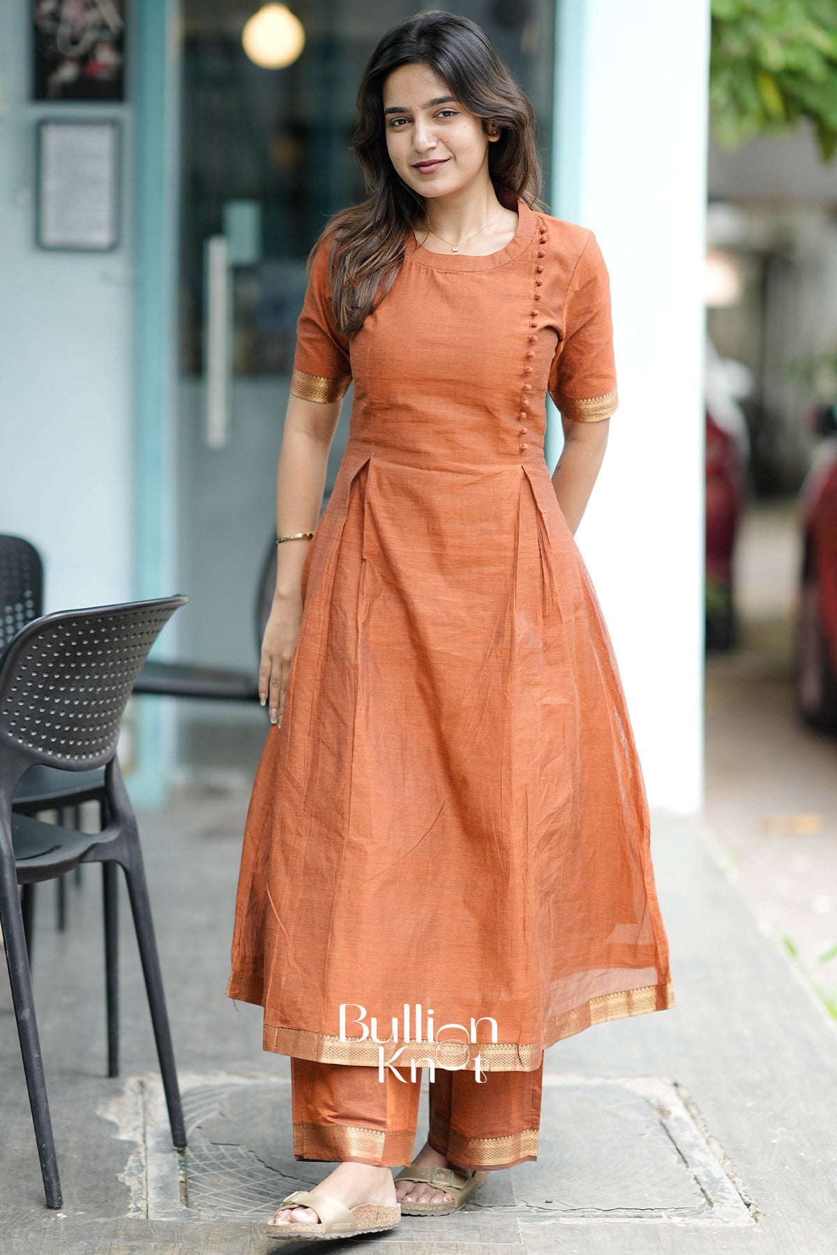 Tejasvi Handloom Kurta Set (Dress) in Rust Yellow