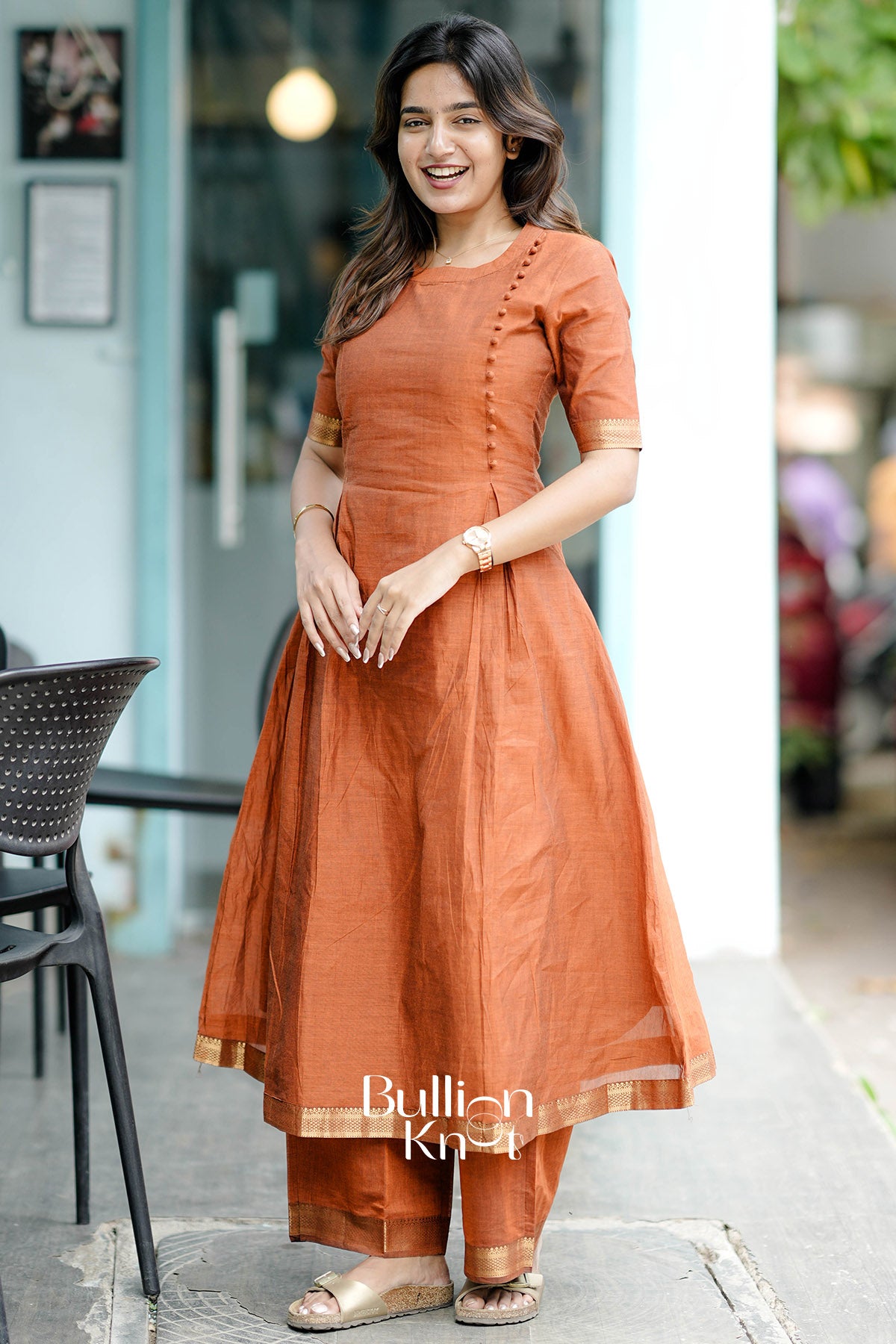 Tejasvi Handloom Kurta Set (Dress) in Rust Yellow