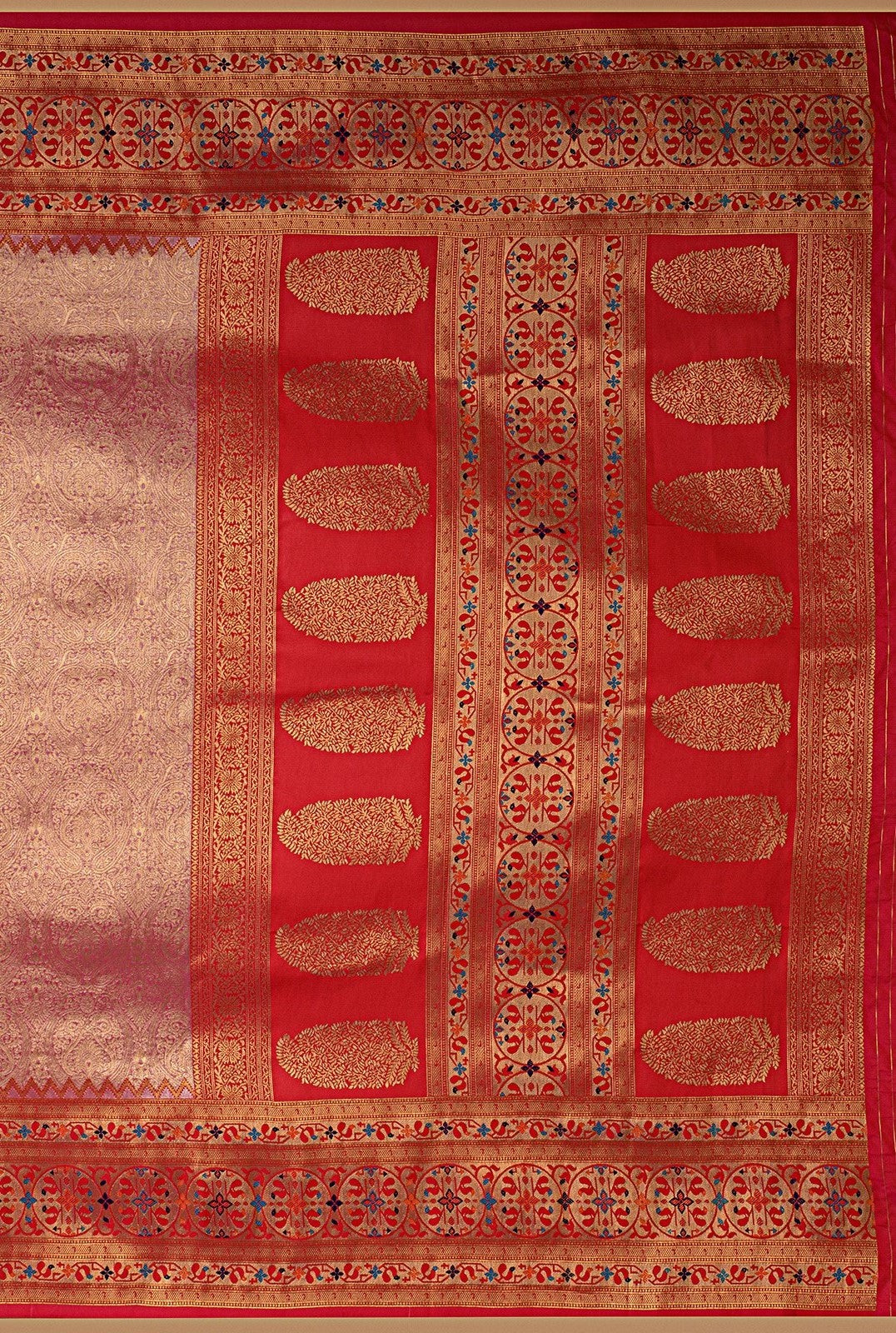 Kanchipuram Silk Brocade Pastel Pink And Red Saree