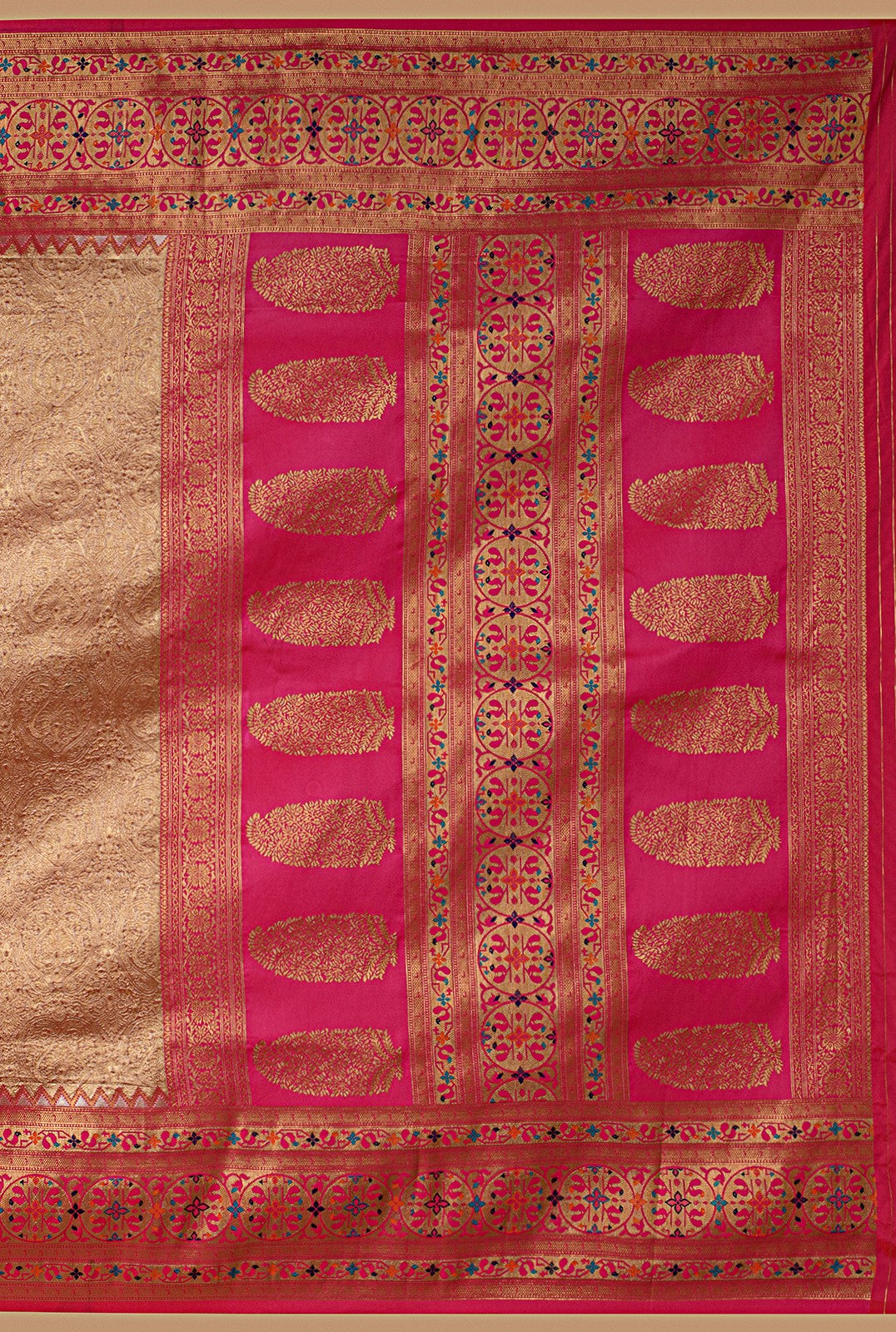 Kanchipuram Silk Brocade Orange And Pink Saree