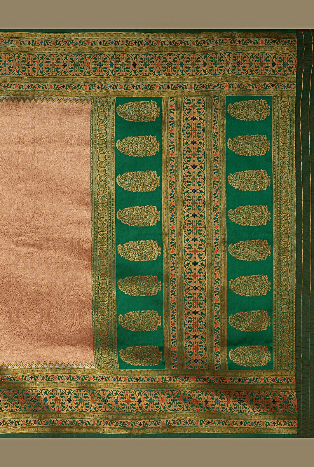 Kanchipuram Silk Brocade Pastel Gold And Green Saree