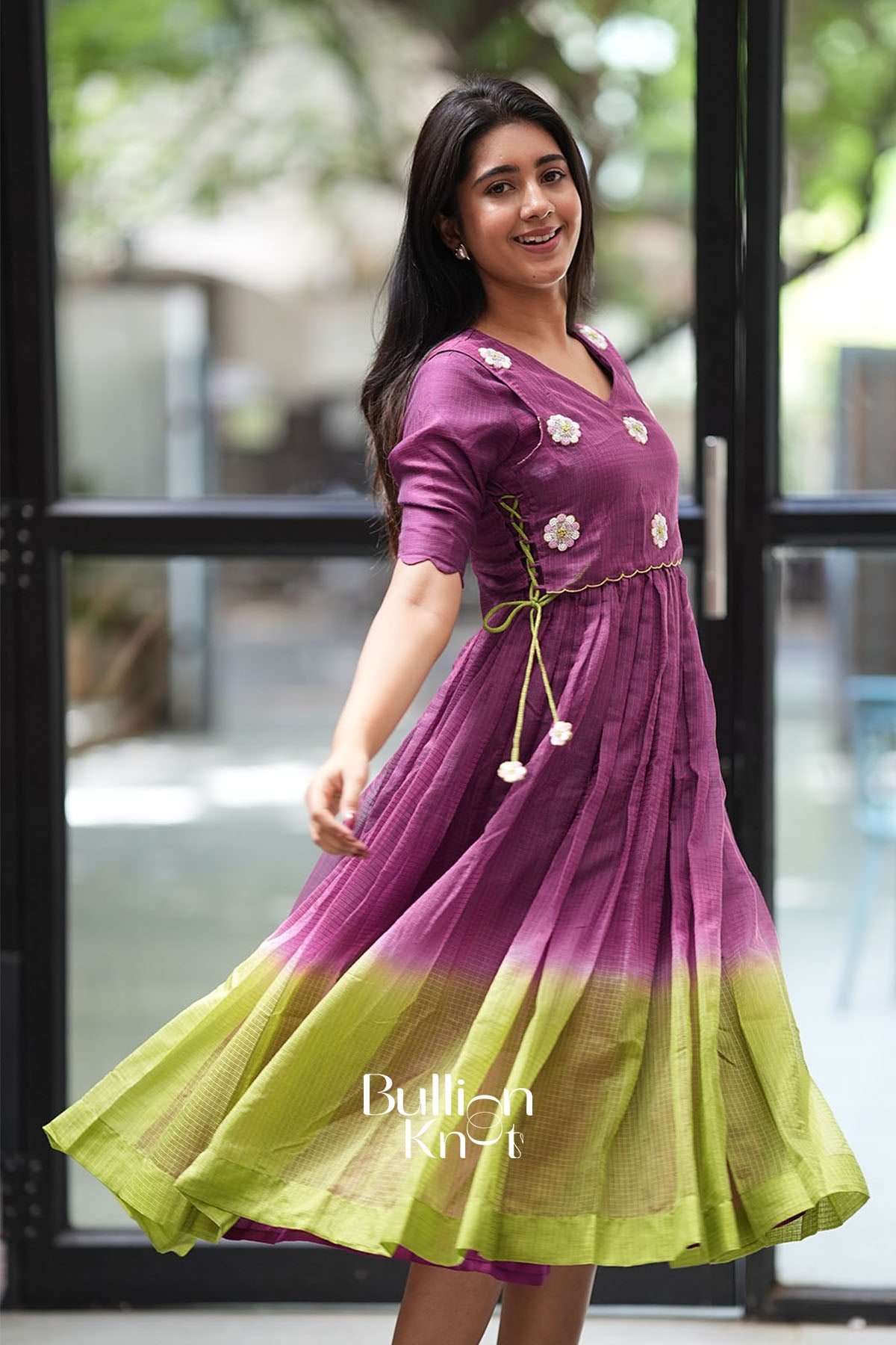 Zariya Magenta Kota Midi Dress