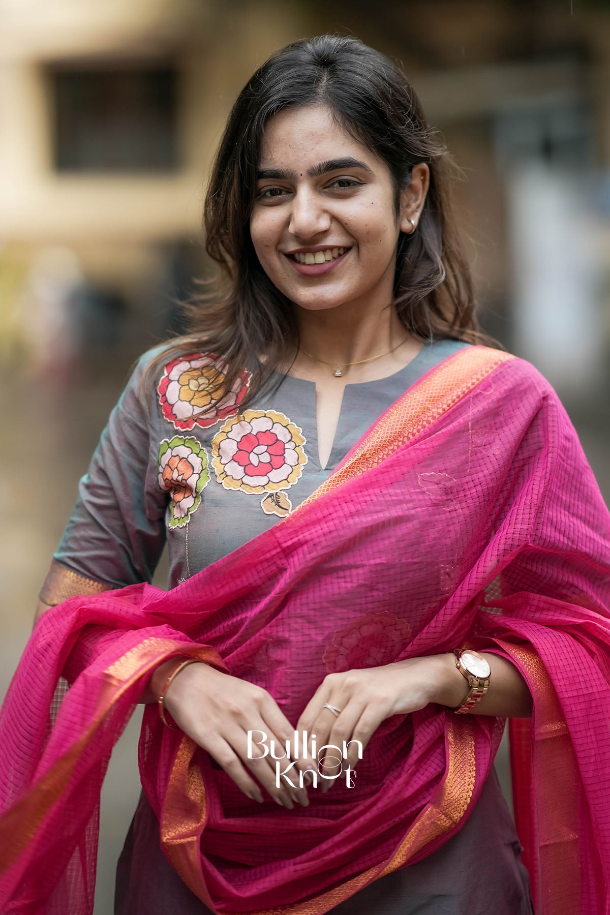 Khushali Grey Kalamkari Applique Work Suit