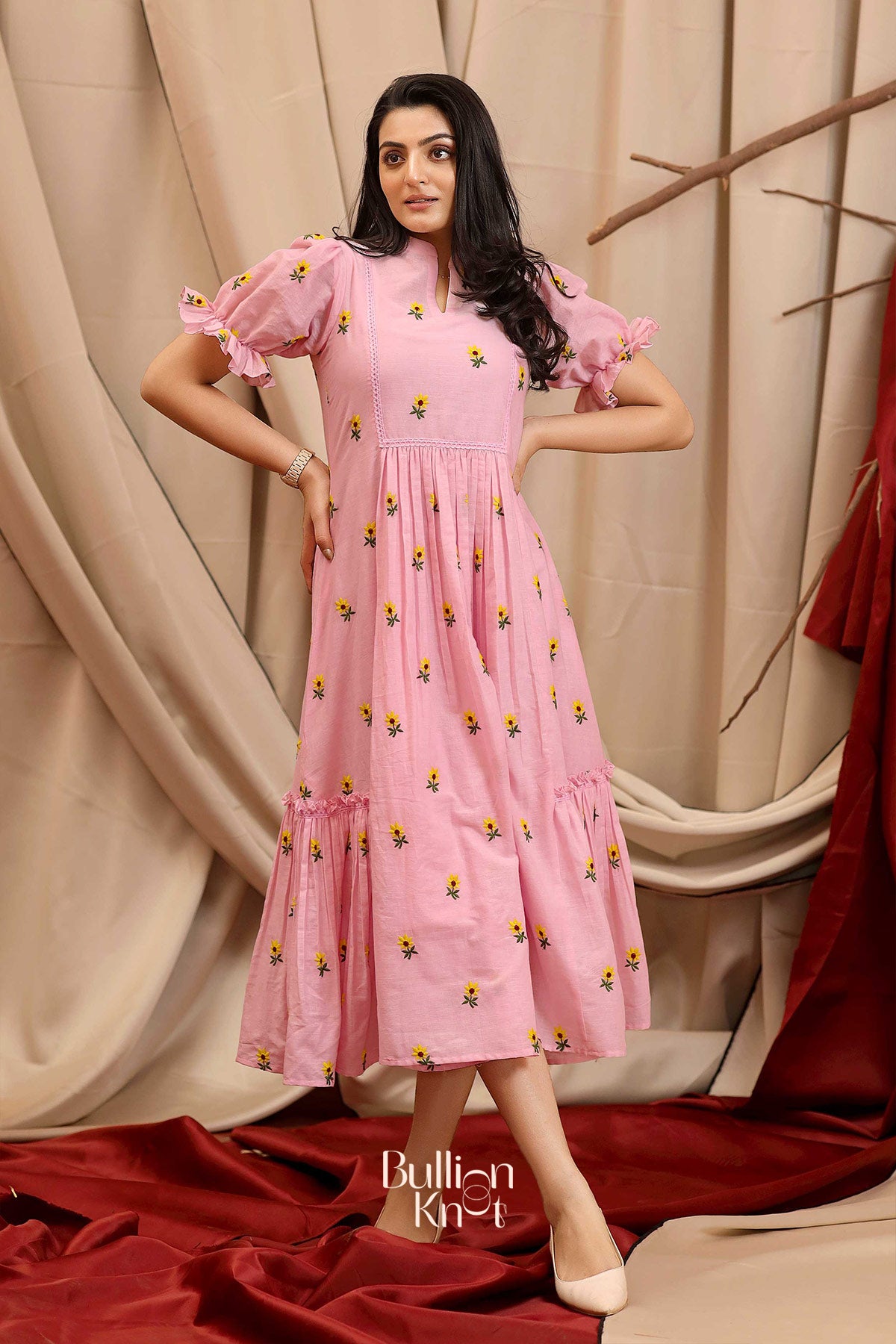 Daylily Summer Midi (Dress) in Pastel Pink
