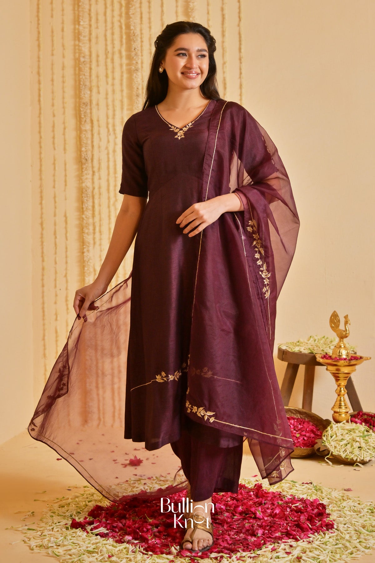 silk dress with organza dupatta Maroon Silk Dress With Silk Dupatta | Designer Dress