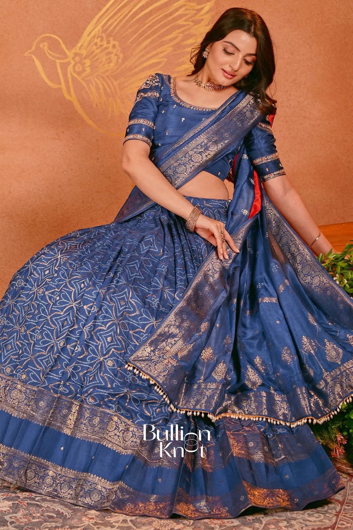 Devika Russian Silk Blue Bandani Zari Lehenga Set