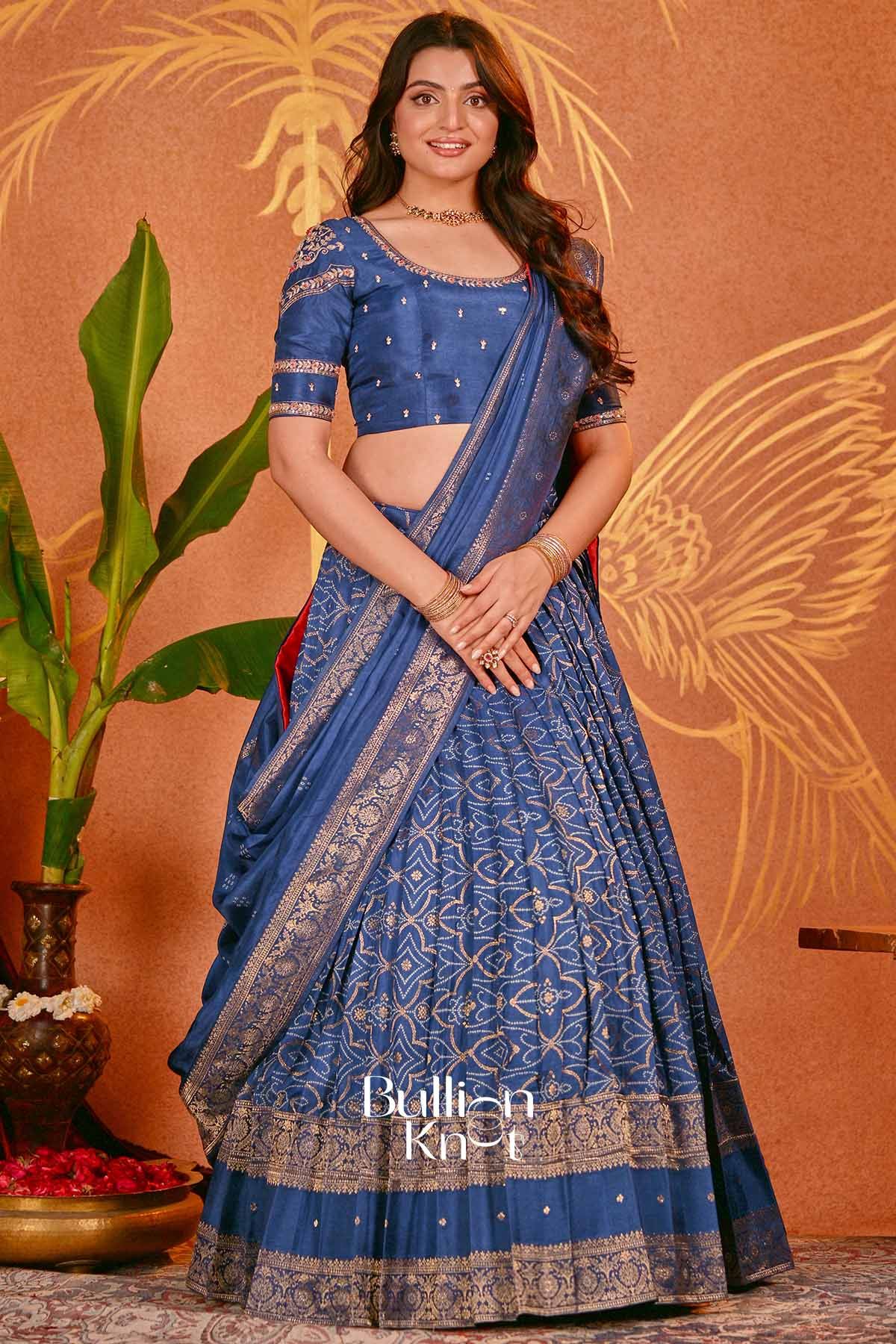 Devyani Royal Indigo Bandhani Russian Silk Lehenga Set