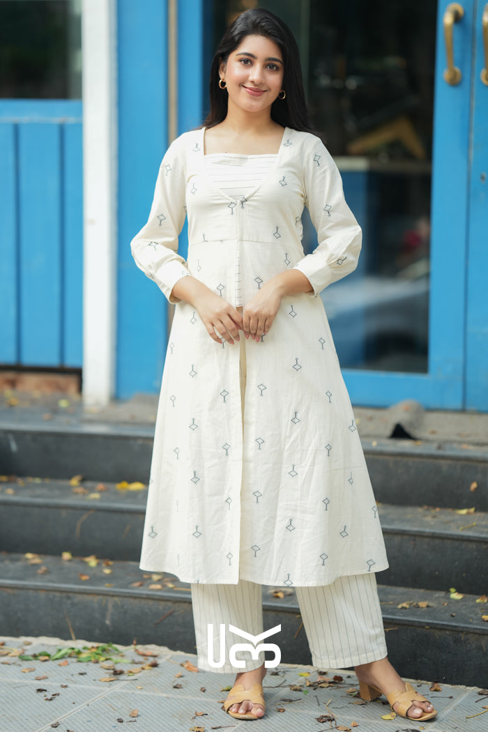 Diaa Handloom Co-ord Set in White