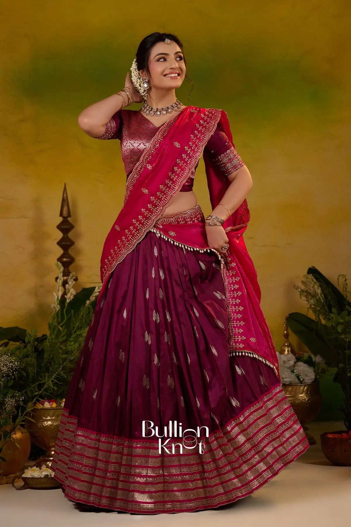 Dityanika Soft Silk Lehenga Set In Wine Pink