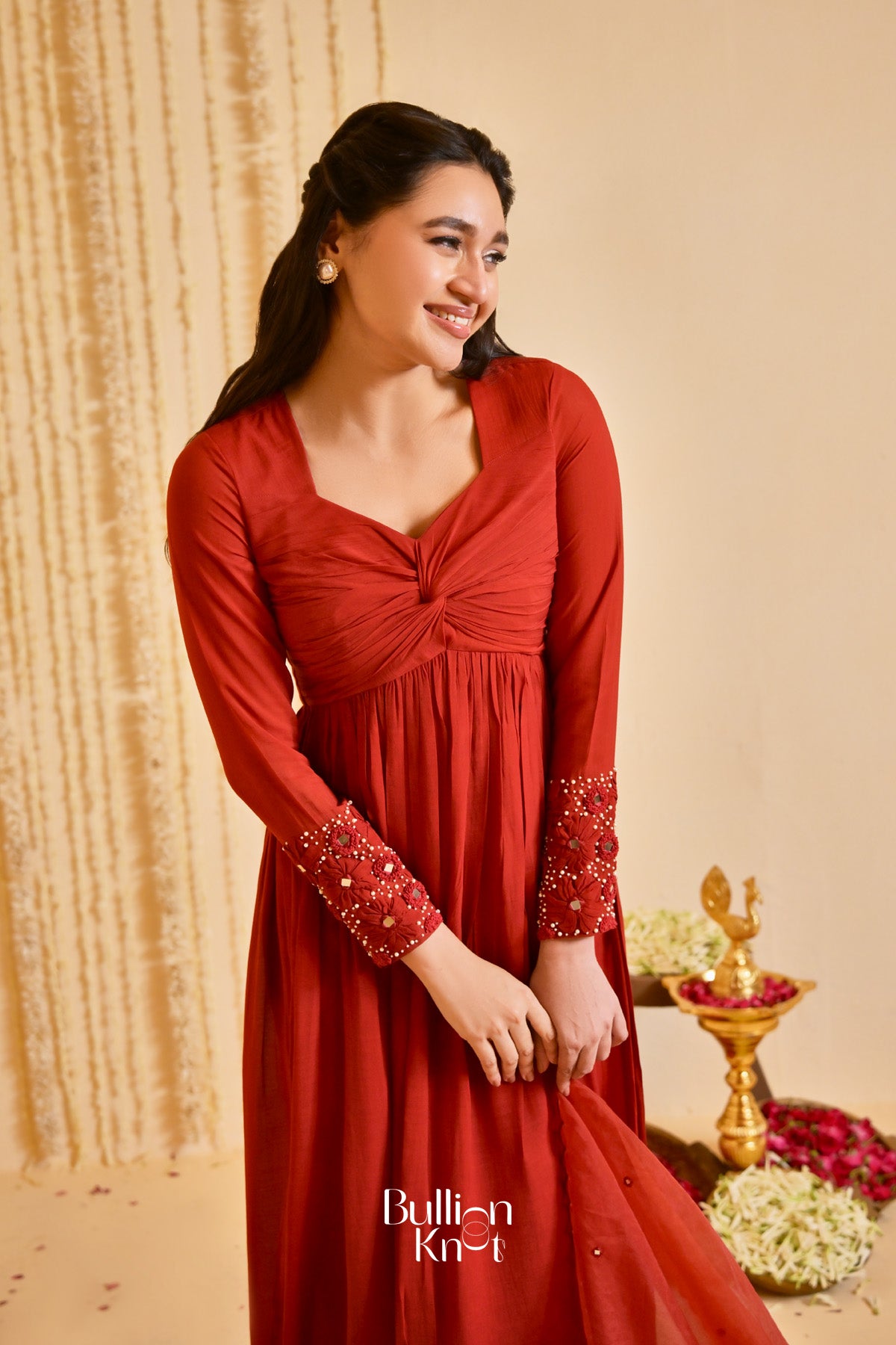 Taamba Tarash Kurta Set (Dress) In Rust Brown